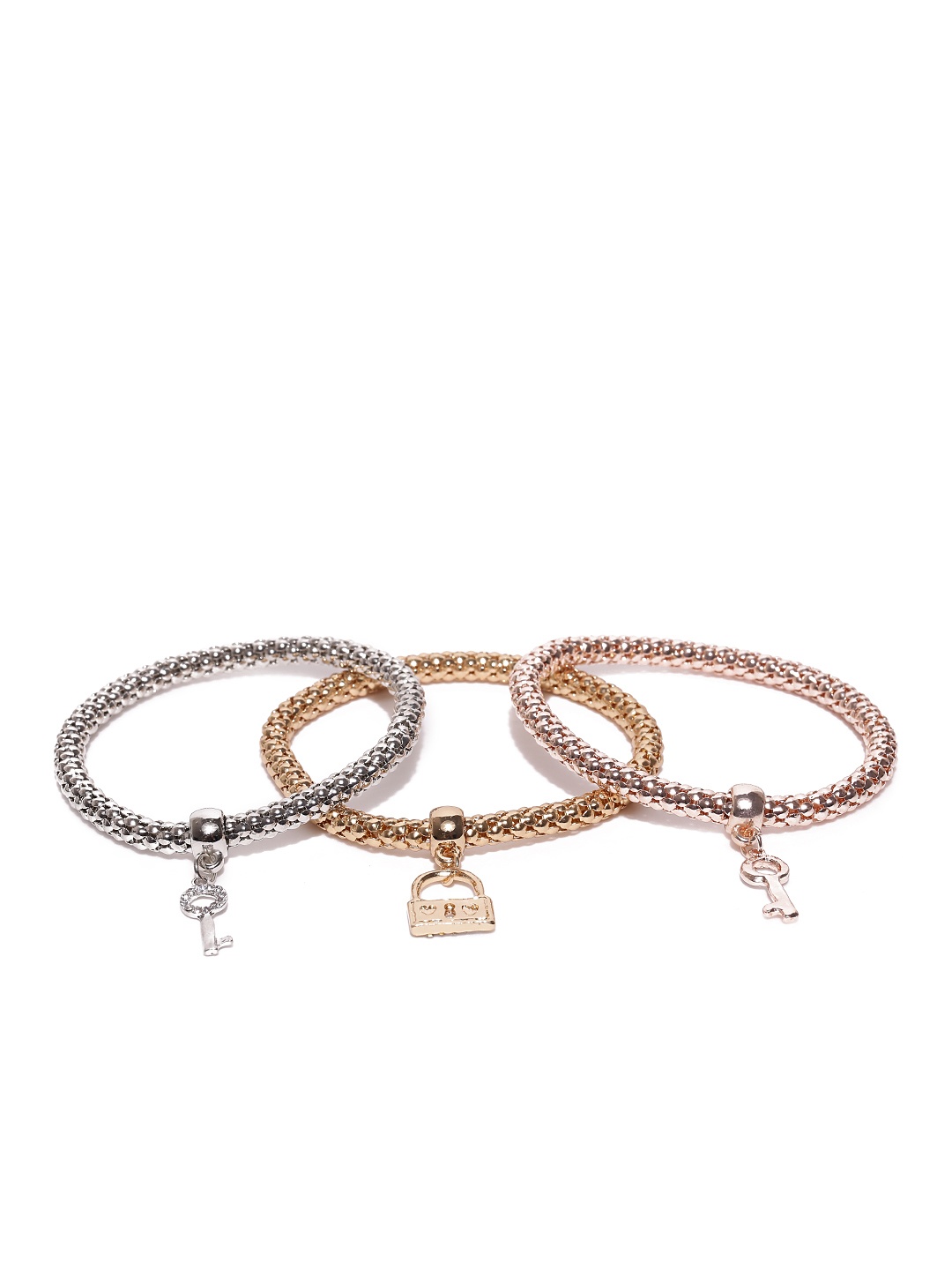 

Jewels Galaxy Set of 3 Handcrafted Contemporary Bracelets, Gold