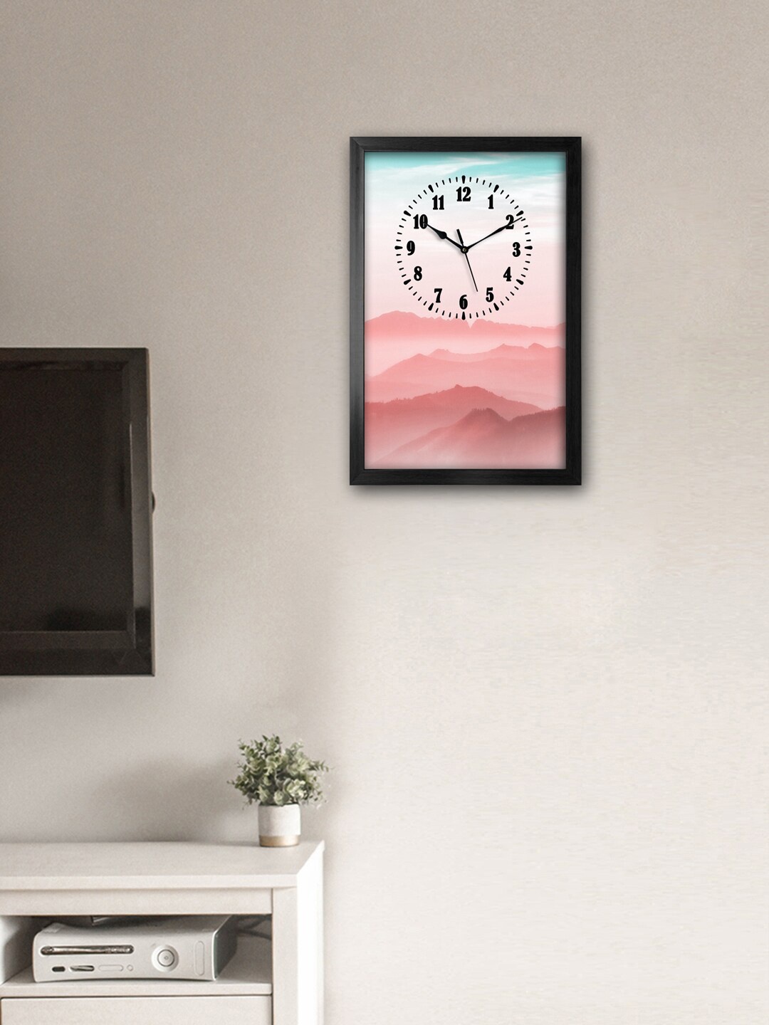 

999Store Peach& Blue Printed Traditional Wall Clock
