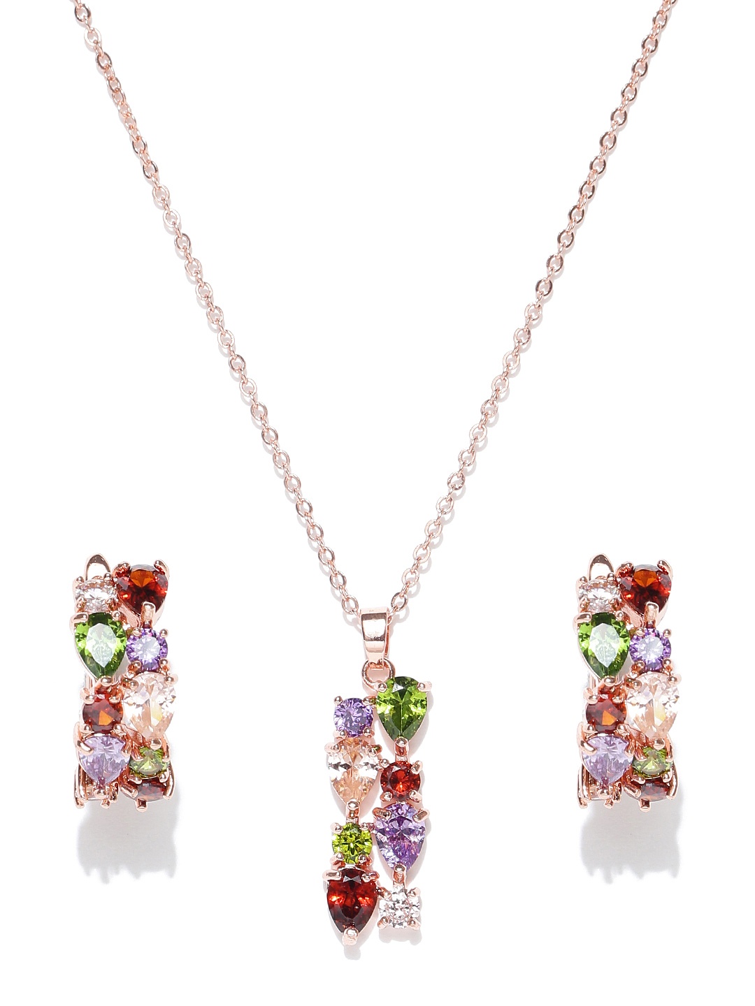 

Jewels Galaxy Multicoloured Rose Gold-Plated CZ Stone-Studded Jewellery Set, Multi