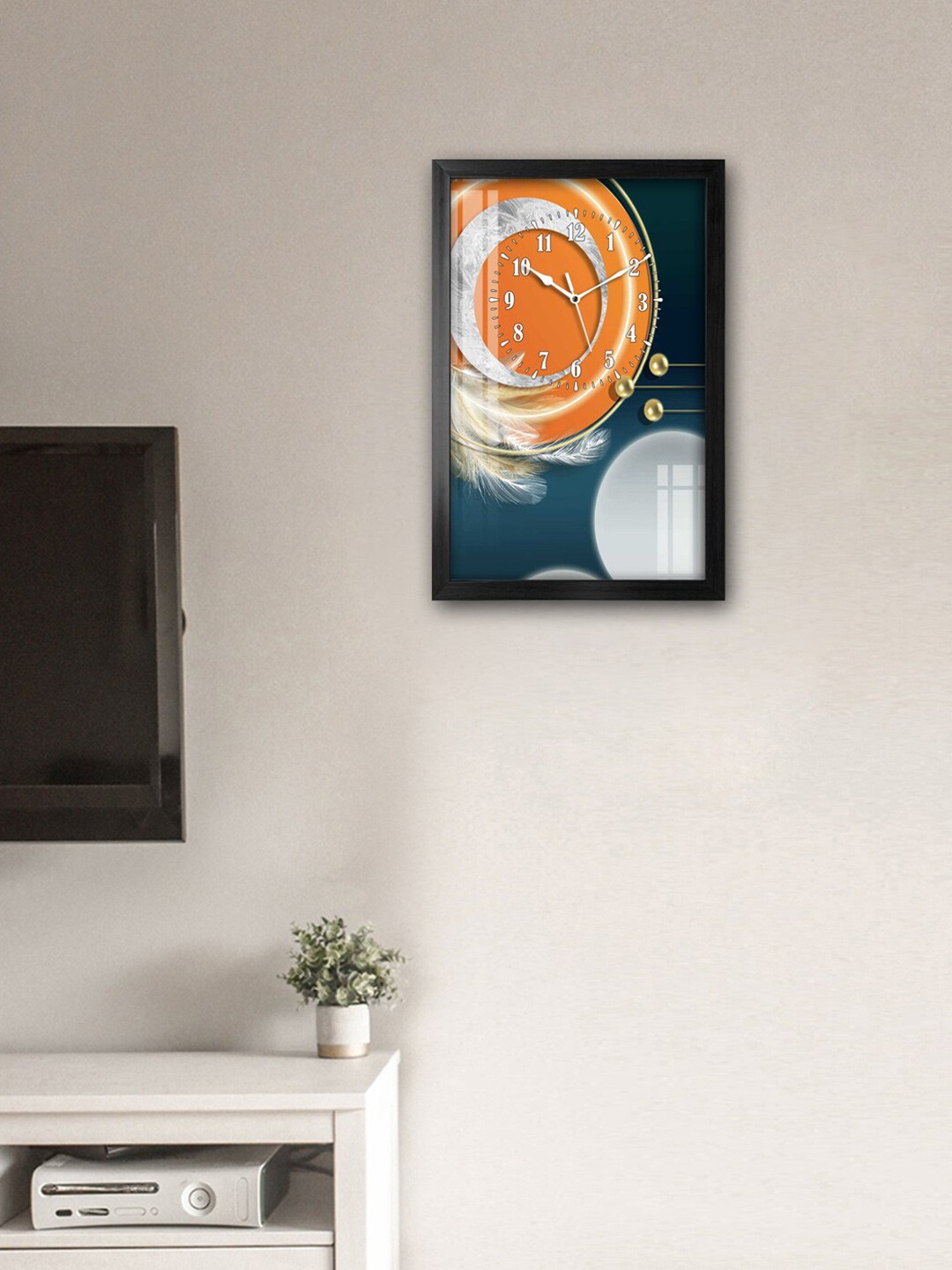 

999Store Teal & Orange Printed Traditional Wall Clock