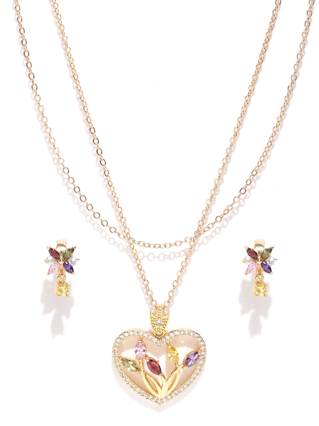 

Jewels Galaxy Multicoloured 18K Rose Gold-Plated CZ Stone-Studded Jewellery Set, Multi