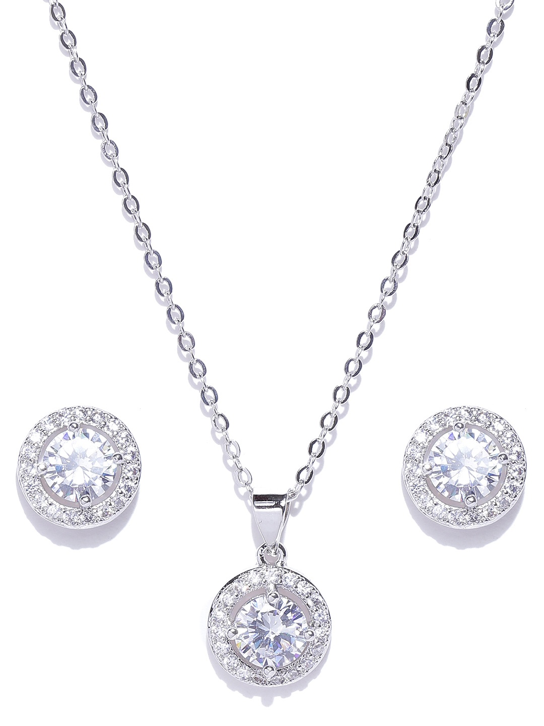 

Jewels Galaxy Silver-Toned Platinum-Plated CZ Stone-Studded Jewellery Set