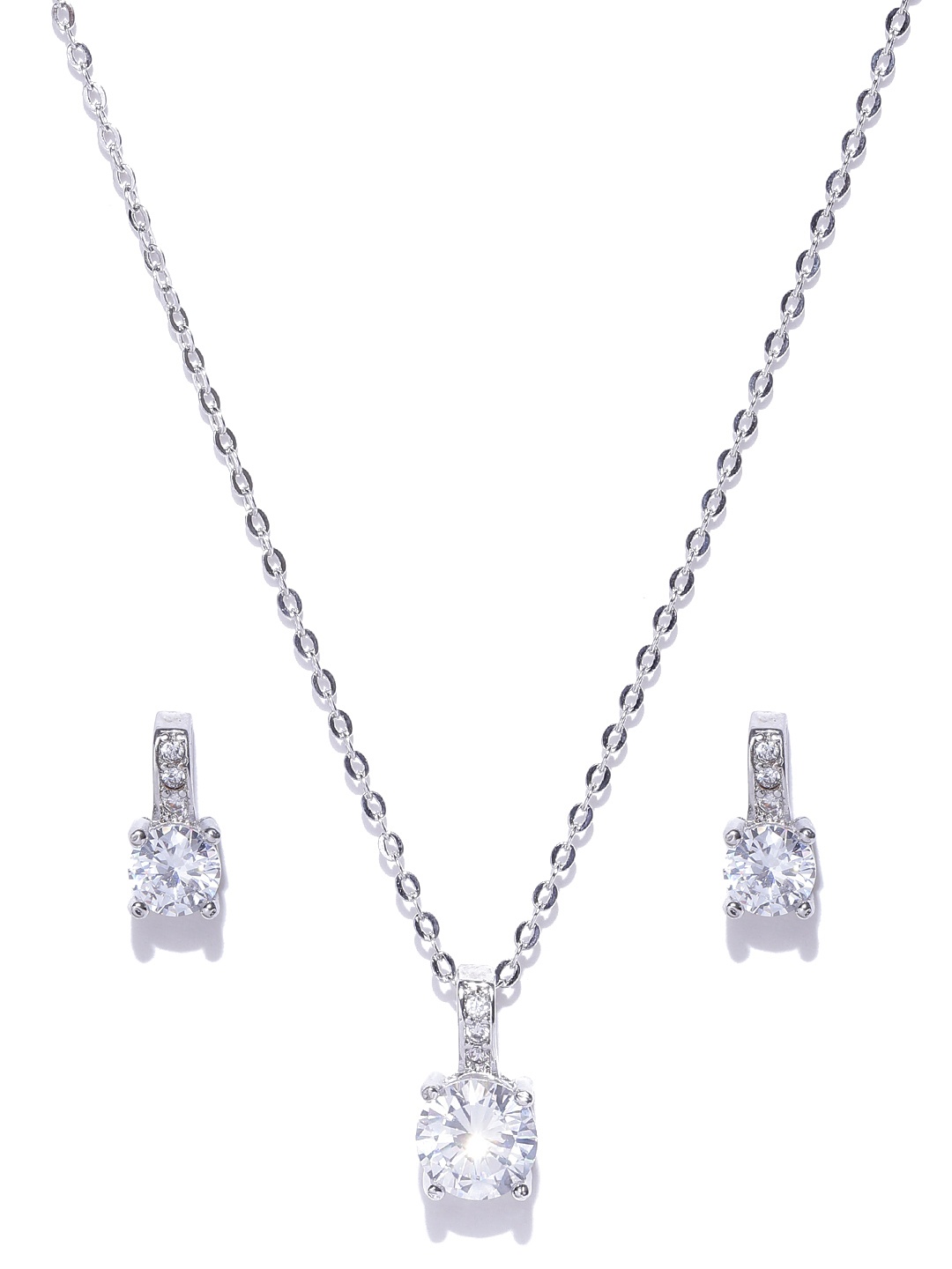 

Jewels Galaxy Silver-Toned Platinum-Plated CZ Stone-Studded Jewellery Set