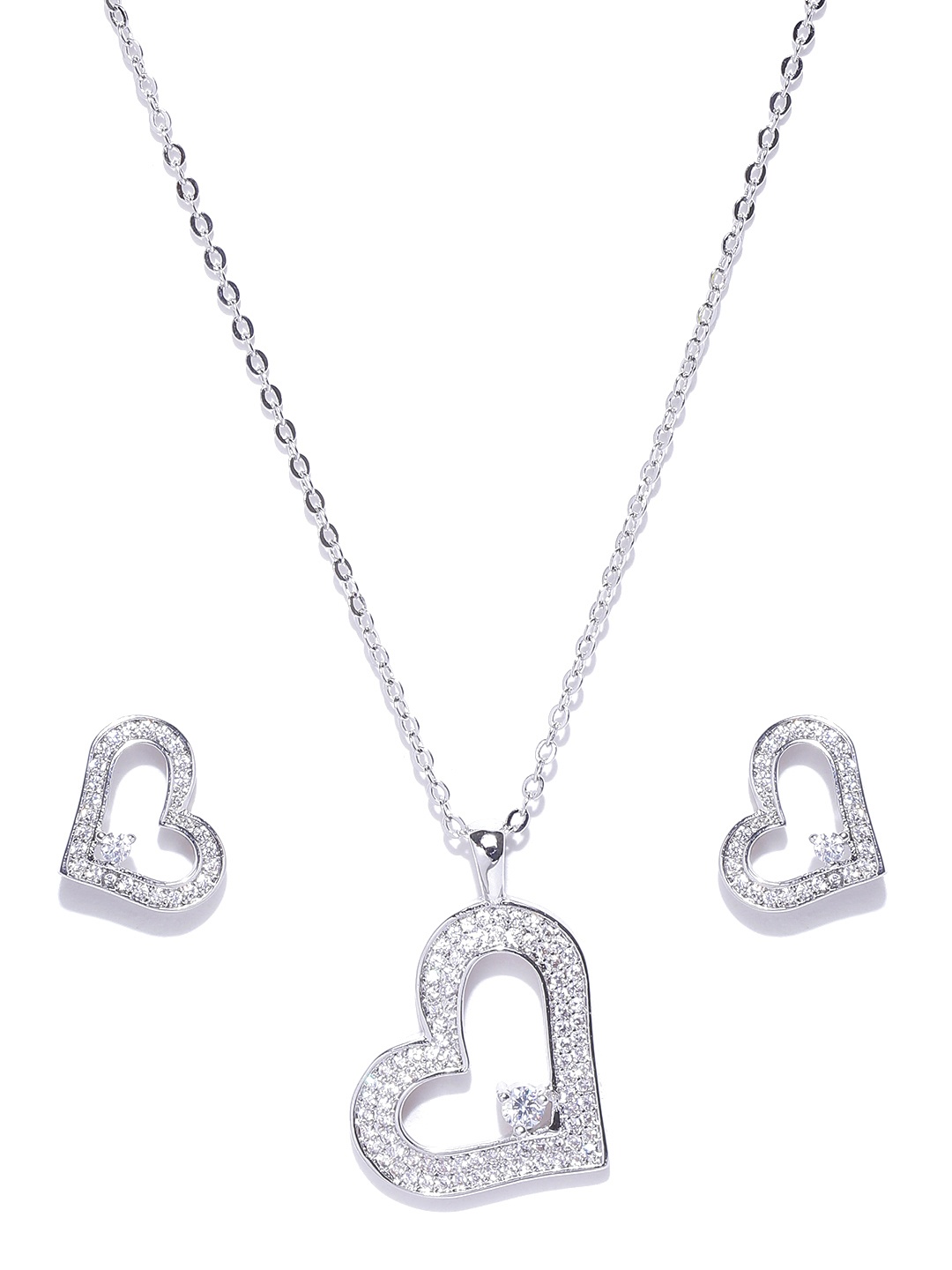 

Jewels Galaxy Silver-Toned Platinum-Plated CZ Stone-Studded Jewellery Set