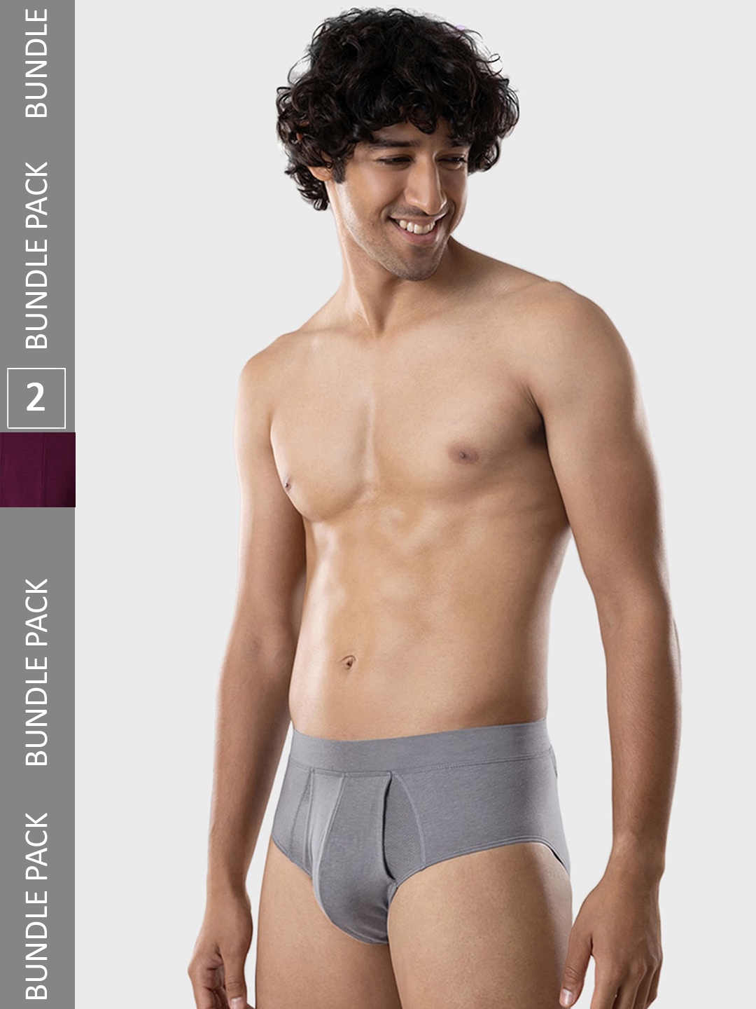 

Gloot Men Pack Of 2 Anti Odour Basic Briefs, Grey melange