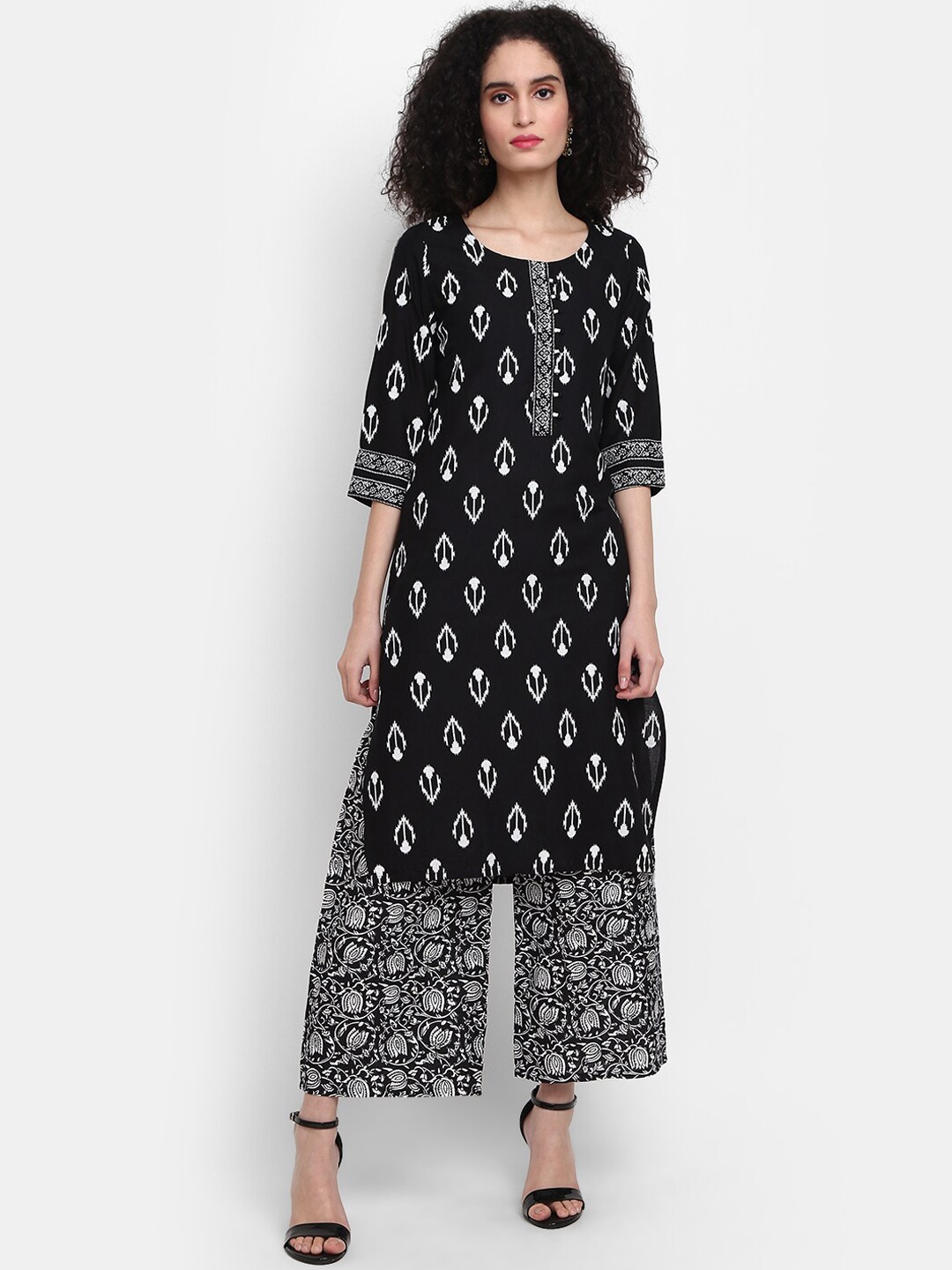 

V-Mart Ethnic motifs printed Kurta with Palazzos, Black