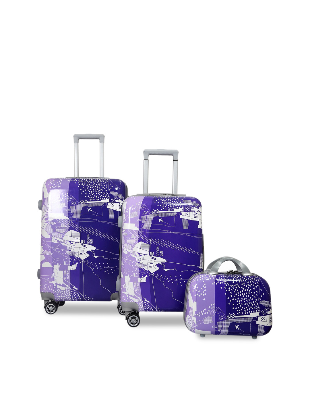 

Polo Class Set Of 3 Printed 360 Degree Rotation Hard Case Trolley & Vanity Bag, Purple