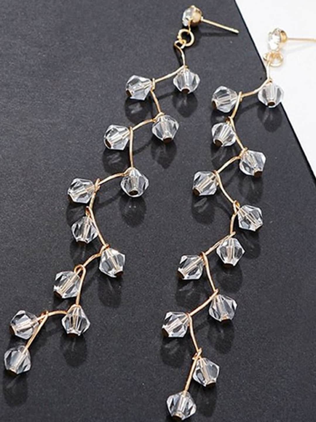

OOMPH Crystals Studded Contemporary Drop Earrings, White