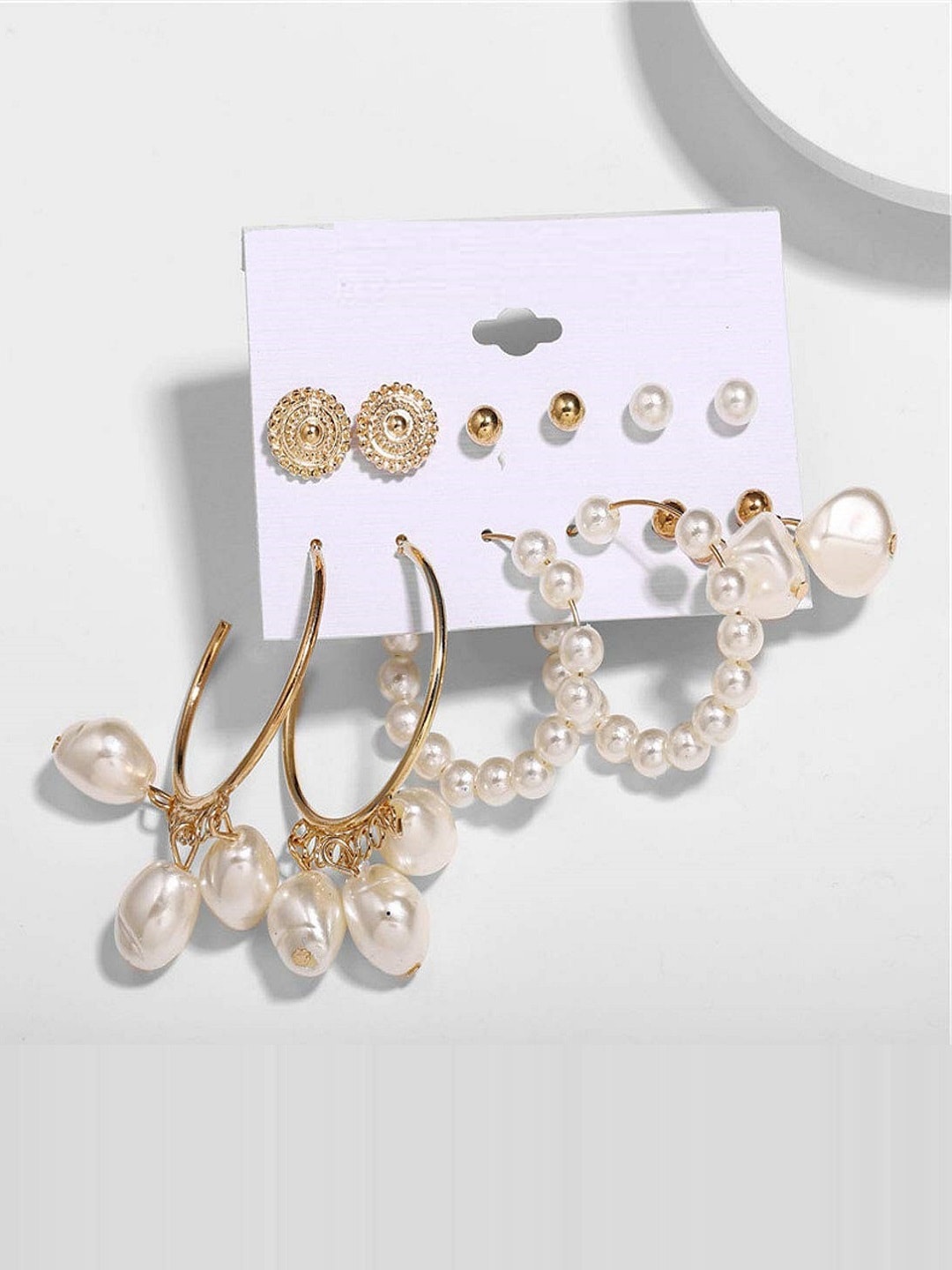 

OOMPH Set of 6 Gold-Plated Crystal & Pearl Studded Contemporary Studs