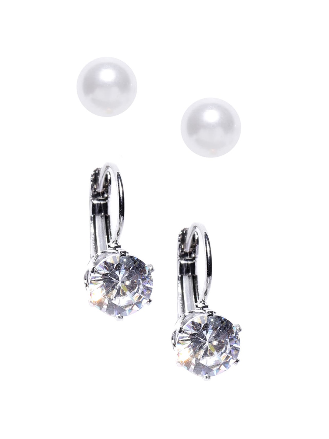 

OOMPH Set Of 2 Silver-Plated Cubic Zirconia Contemporary Studs & Hoop Earrings, White