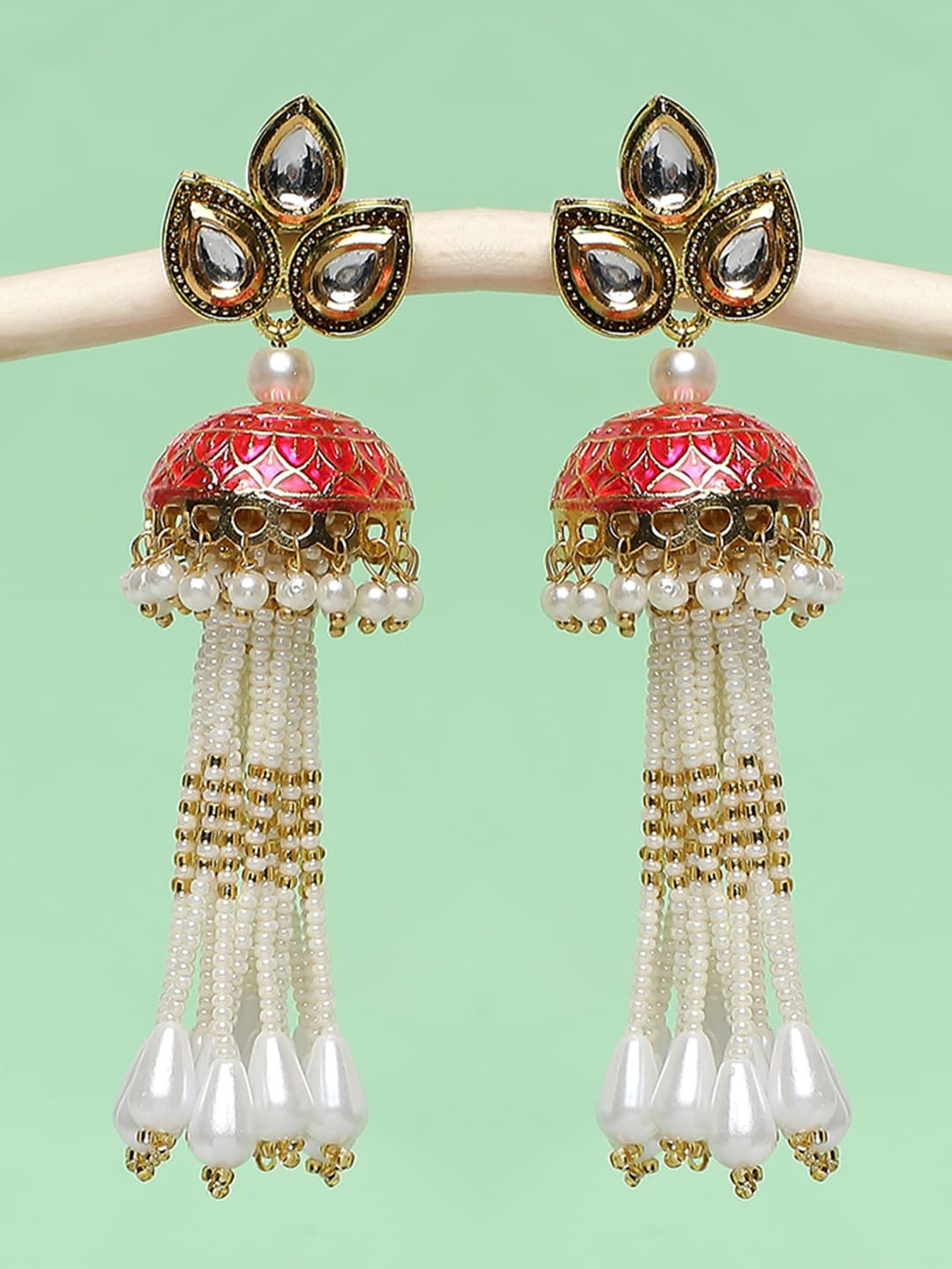 

OOMPH Dome Shaped Jhumkas Earrings, Red