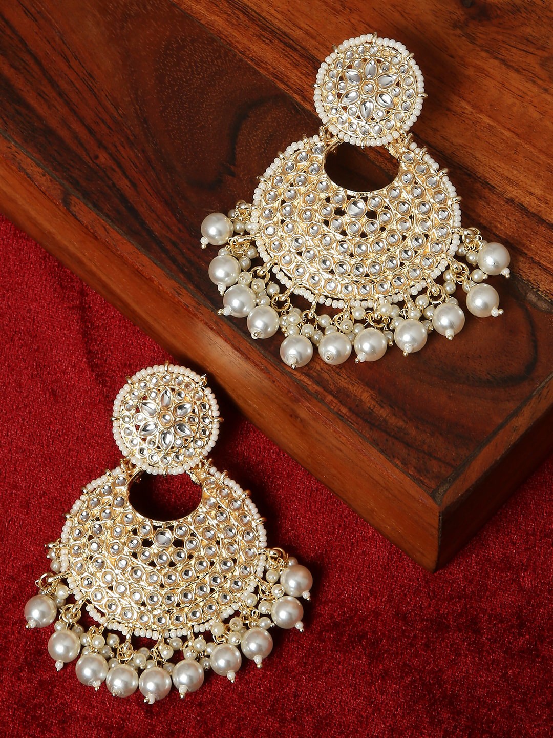 

OOMPH Gold Plated Kundan Studded Jadau Chandbalis Earrings, White
