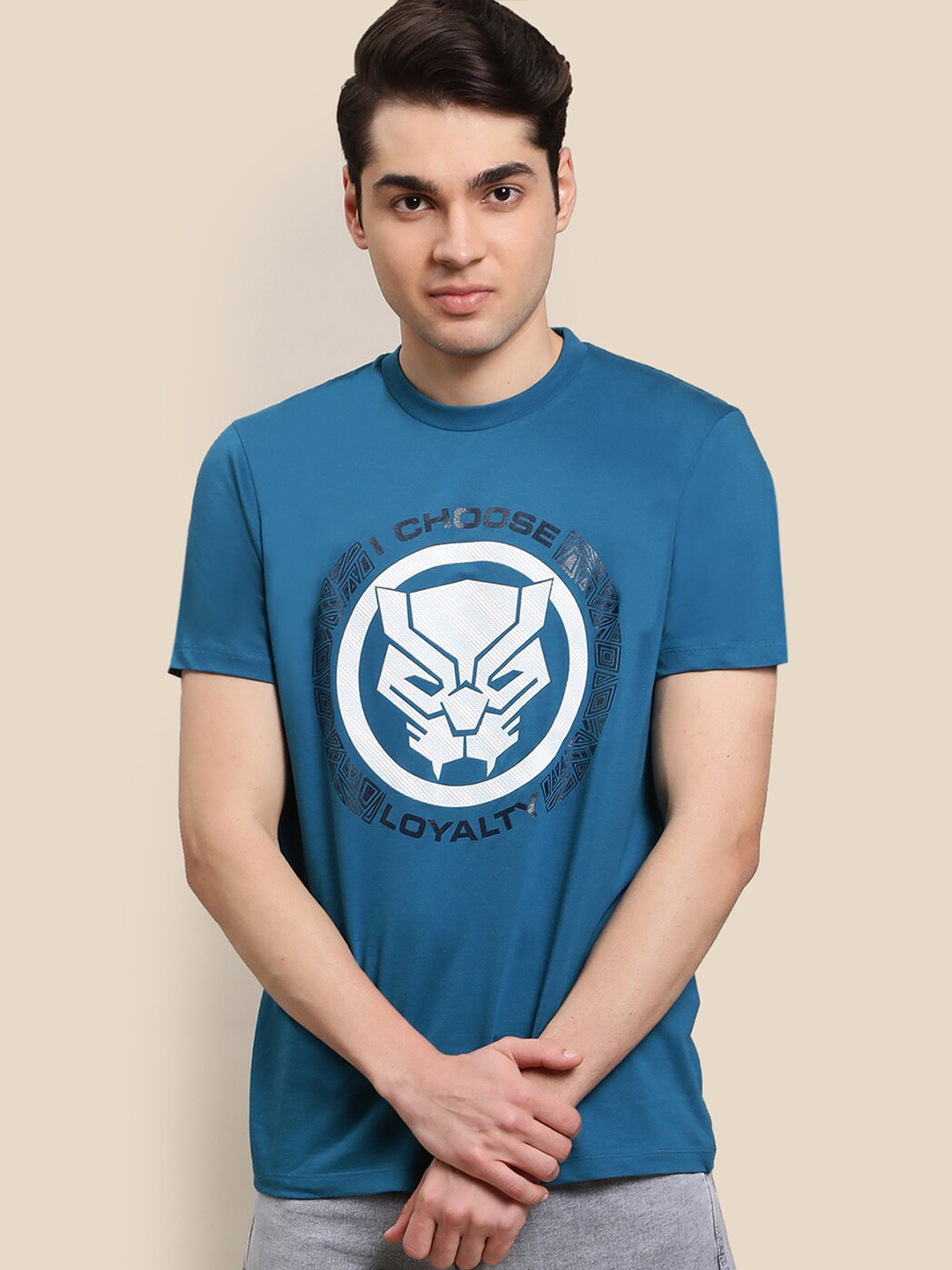 

Free Authority Black Panther Printed Cotton T-Shirt, Blue