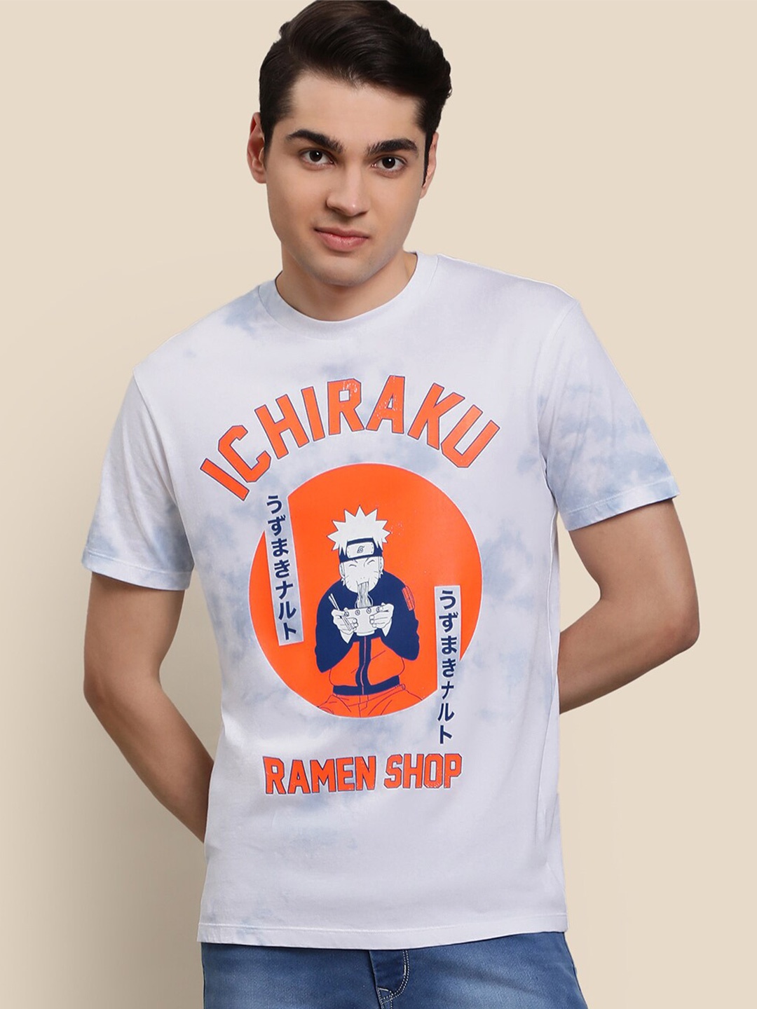 

Free Authority Tie Dyed Naruto Printed Cotton T-Shirt, White