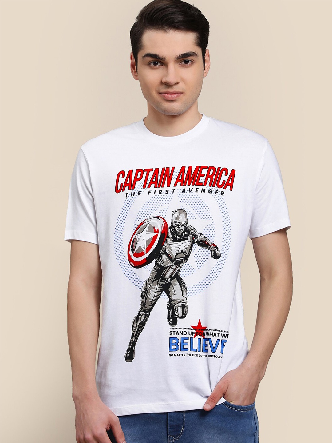 

Free Authority Captain America Printed Pure Cotton T-Shirt, White