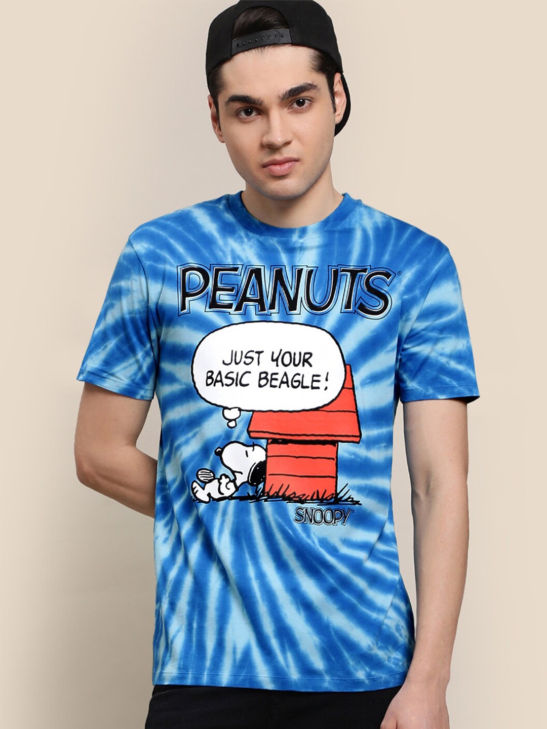 

Free Authority PEANUTS Graphic Printed Tie-Dye Cotton T-Shirt, Blue