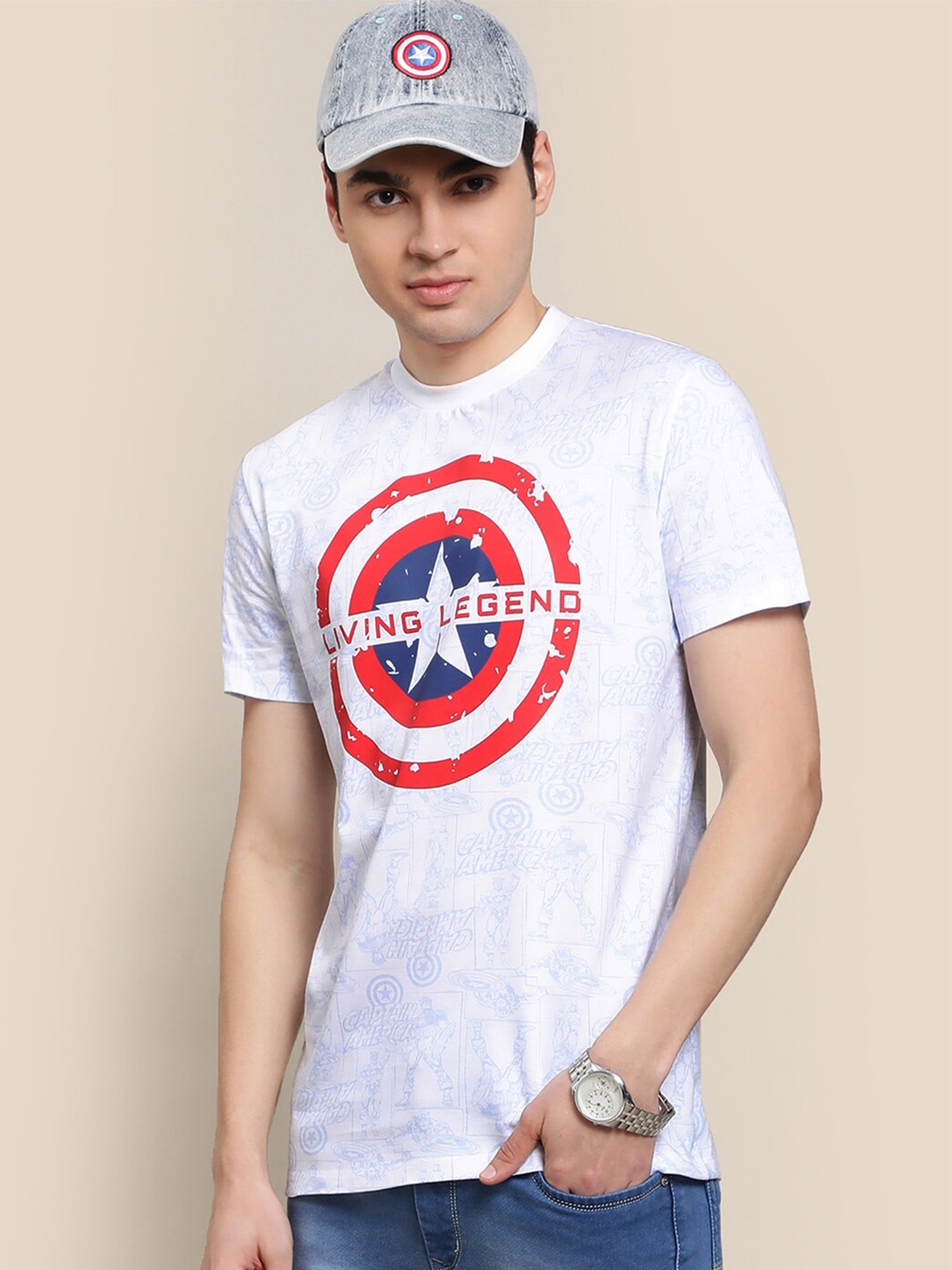 

Free Authority Captain America Printed Pure Cotton T-Shirt, White