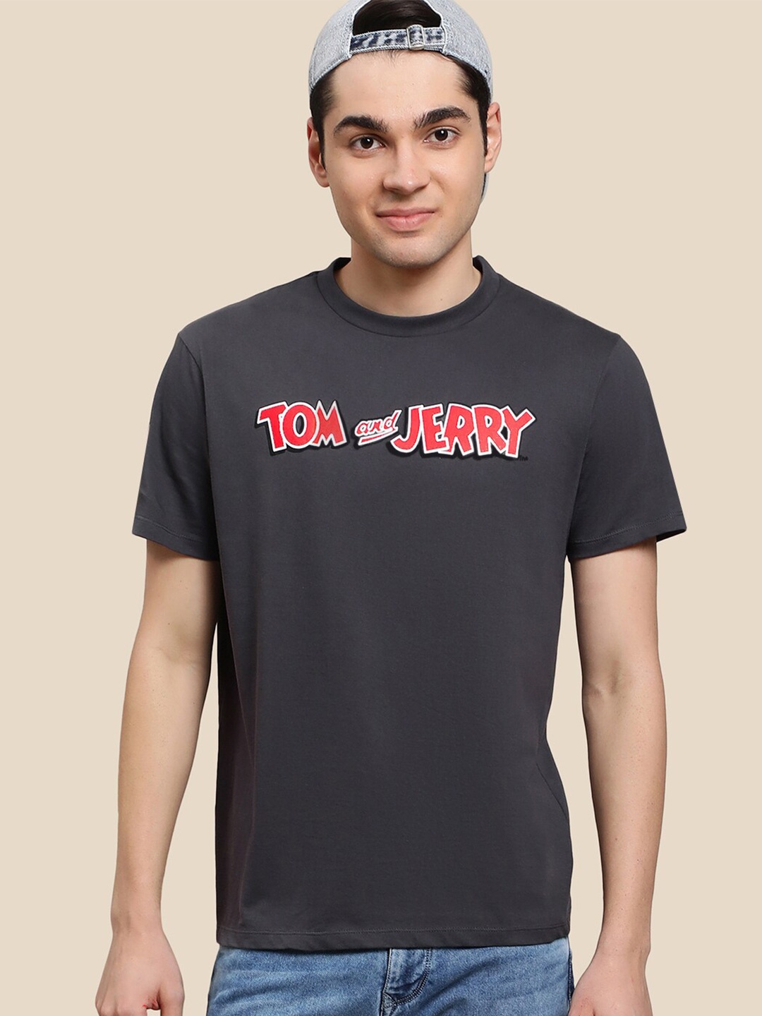 

Free Authority Tom & Jerry Front & Back Printed Pure Cotton T-Shirt, Charcoal