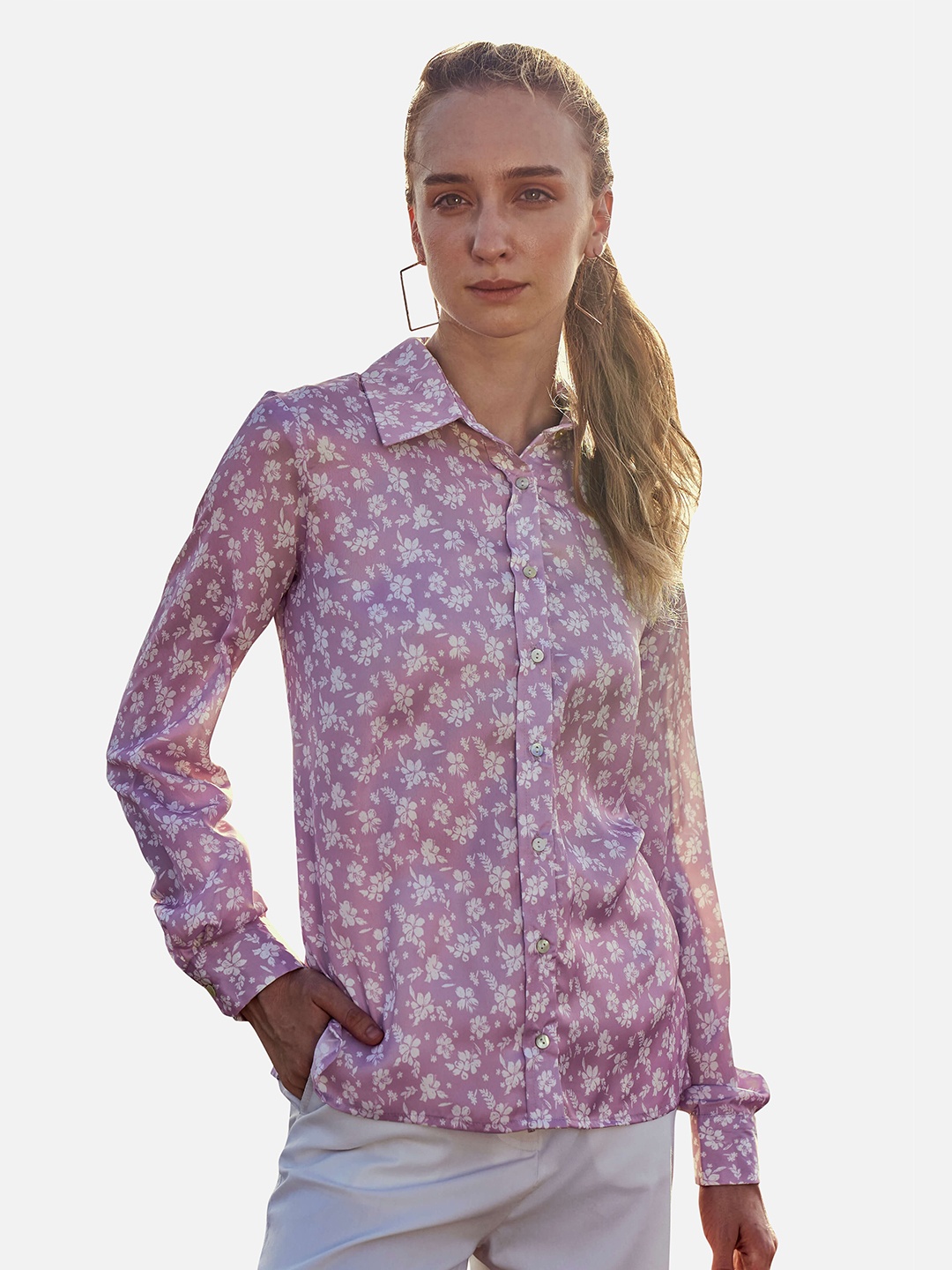 

NEOFAA Floral Printed Casual Shirt, Purple