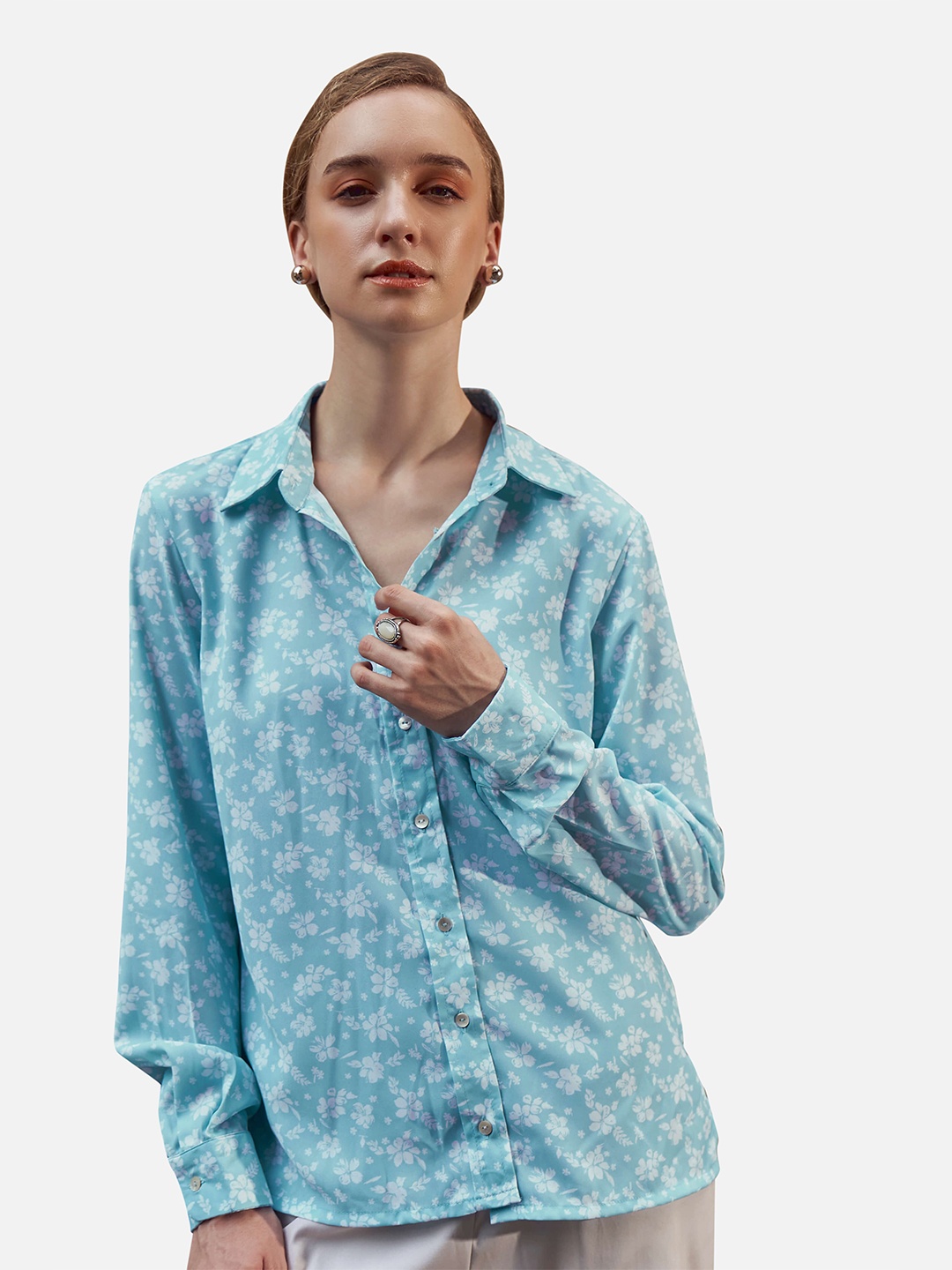 

NEOFAA Floral Printed Casual Shirt, Blue