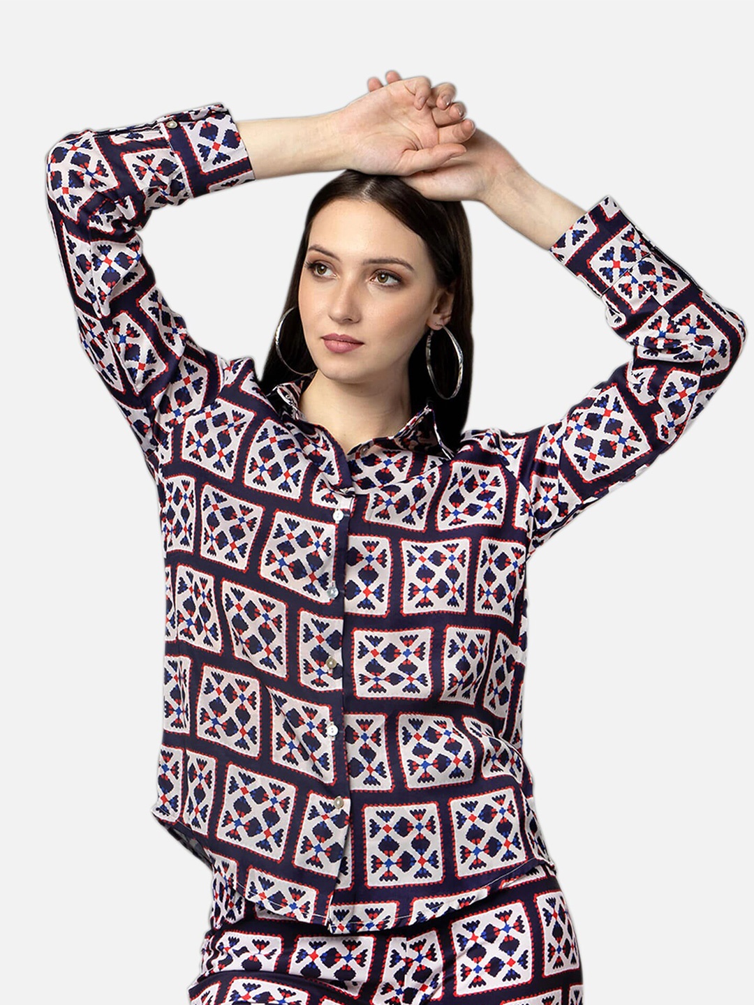 

NEOFAA Geometric Printed Casual Shirt, Navy blue