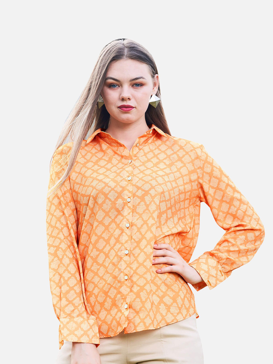 

NEOFAA Geometric Printed Casual Shirt, Orange