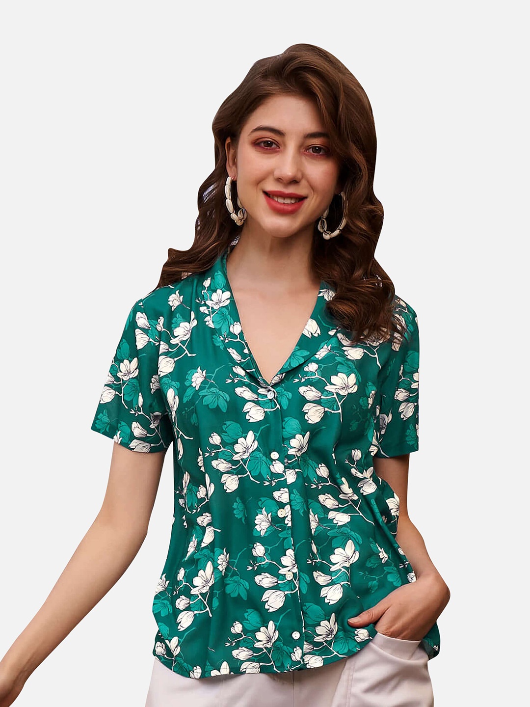 

NEOFAA Floral Printed Casual Shirt, Green
