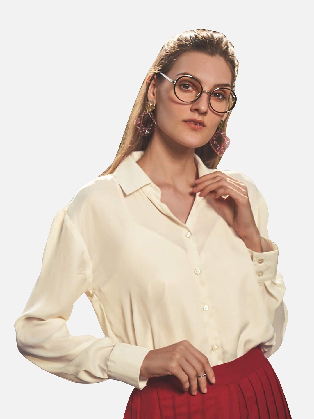 

NEOFAA Regular Fit Semi Sheer Formal Shirt, Cream