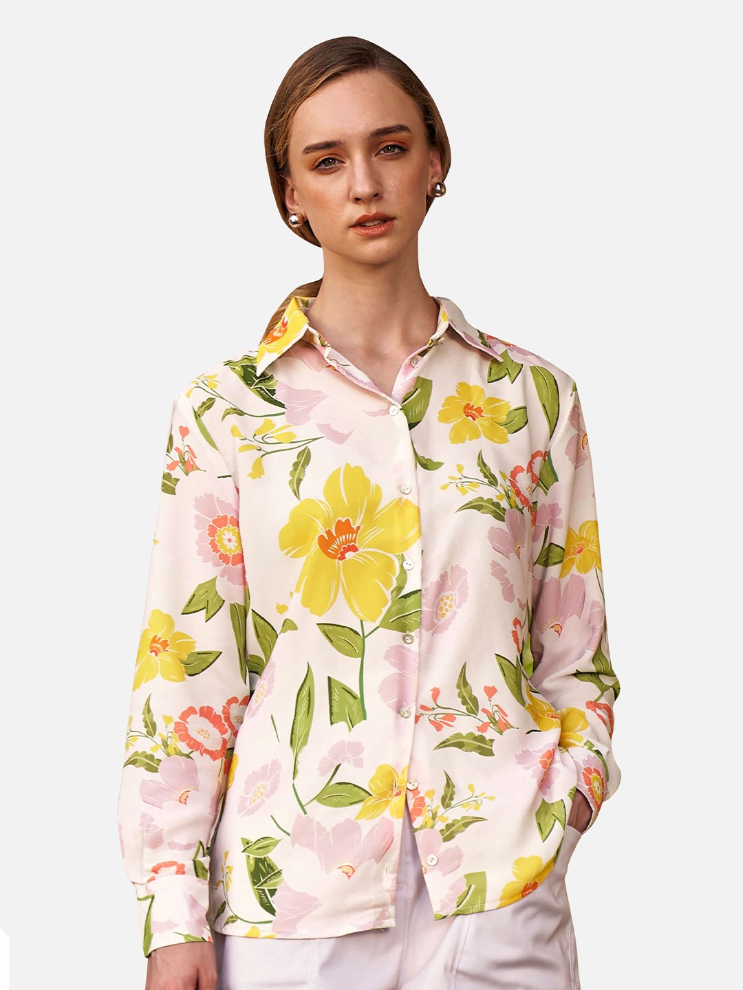 

NEOFAA Women Pink Floral Printed Formal Shirt