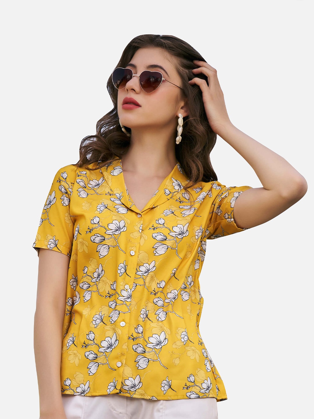 NEOFAA Floral Printed Casual Shirt, Yellow