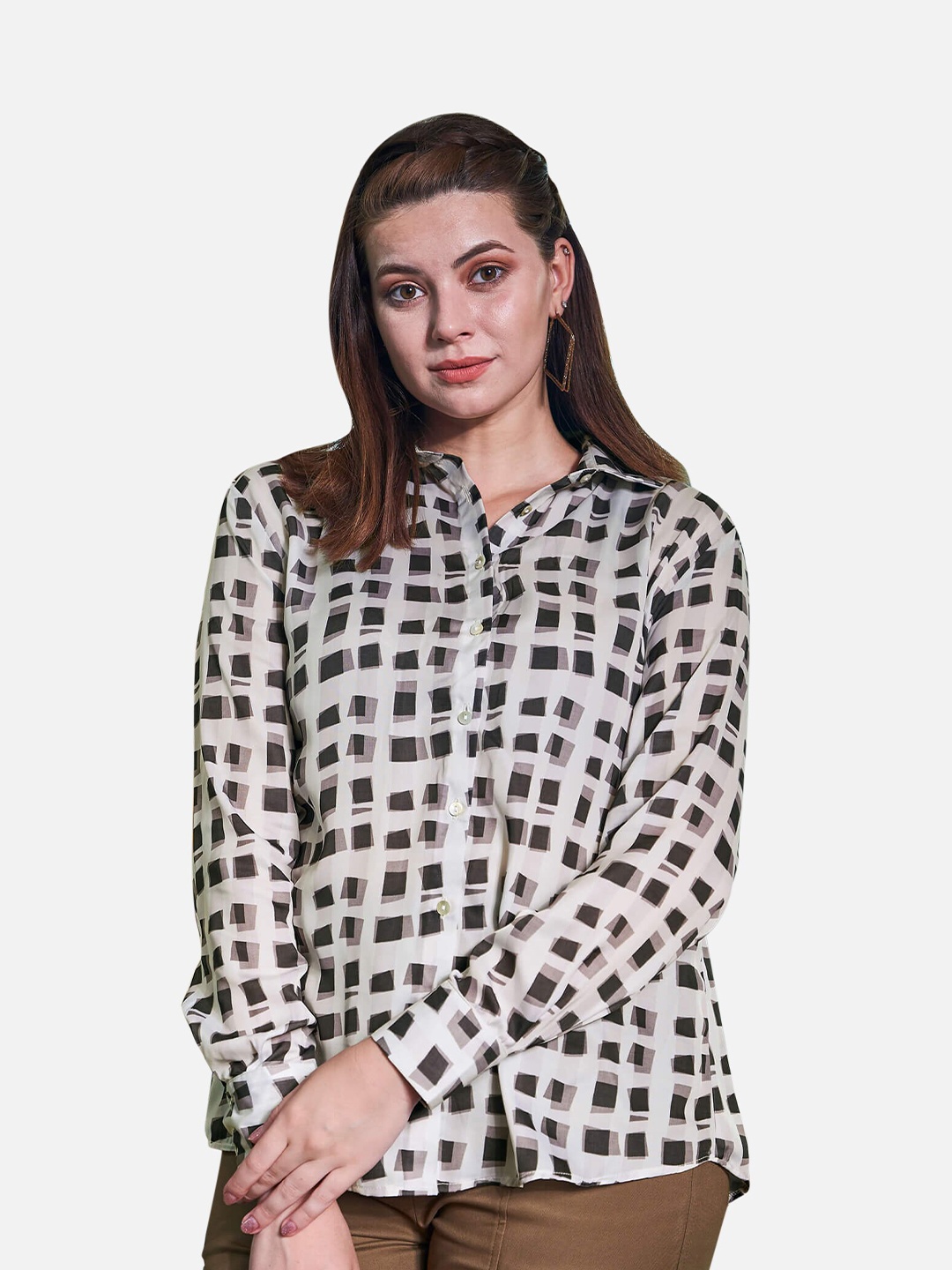 

NEOFAA Geometric Printed Casual Shirt, Off white