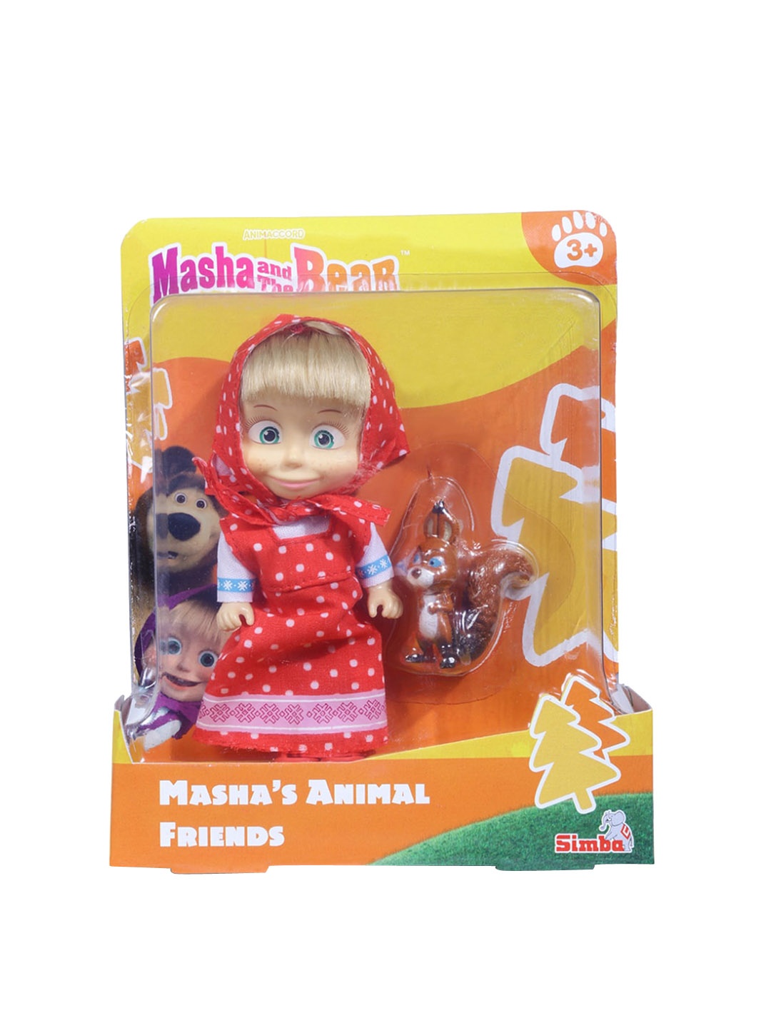 

Masha and The Bear Girls Toy Doll Set With Animal & 5 Dresses Cartoon Ideal, Red