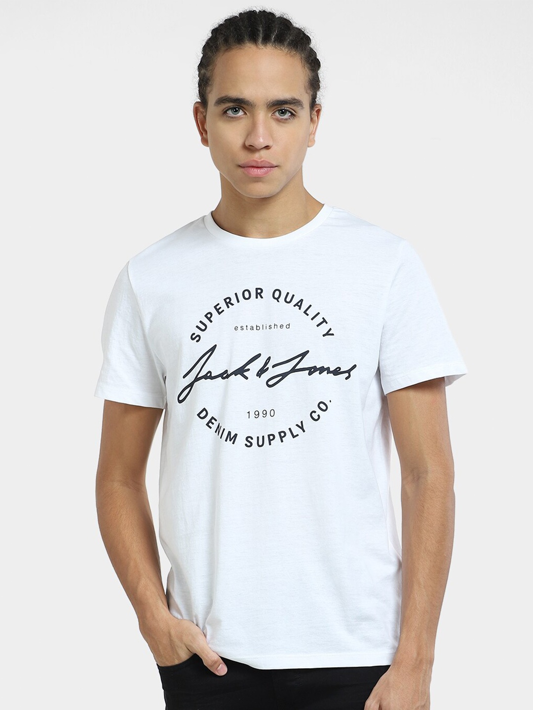 

Jack & Jones Typography Printed Cotton Slim Fit T-shirt, White