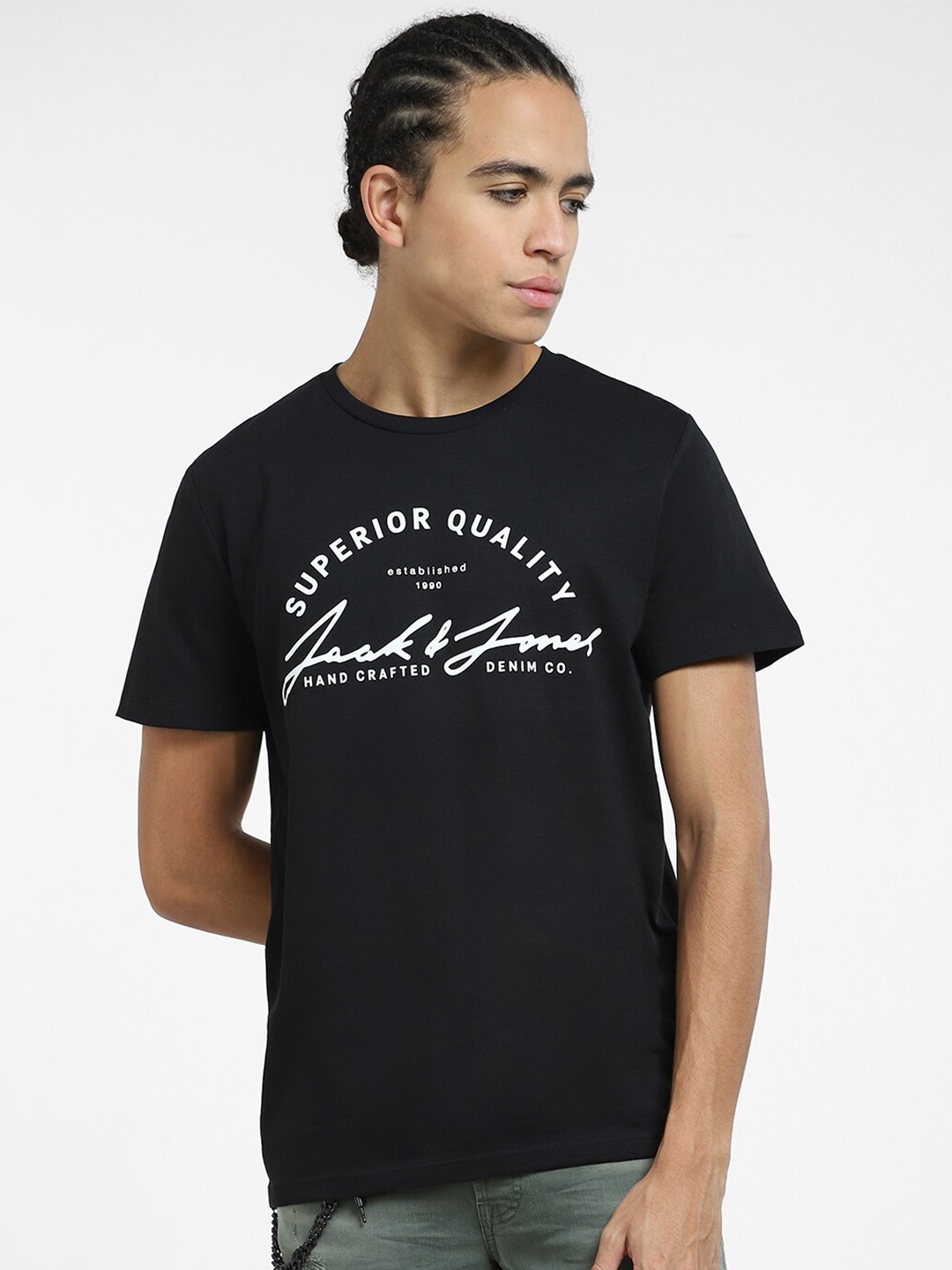 Jack & Jones Typography Printed Monochrome Slim Fit T-shirt, Black