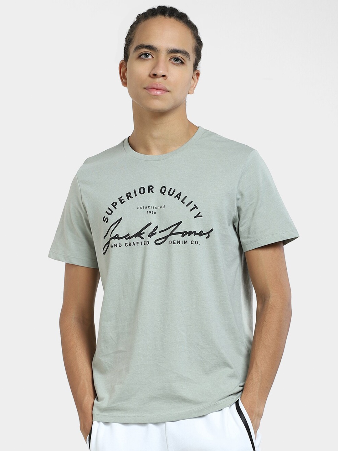 Jack & Jones Typography Printed Cotton T-shirt, Green
