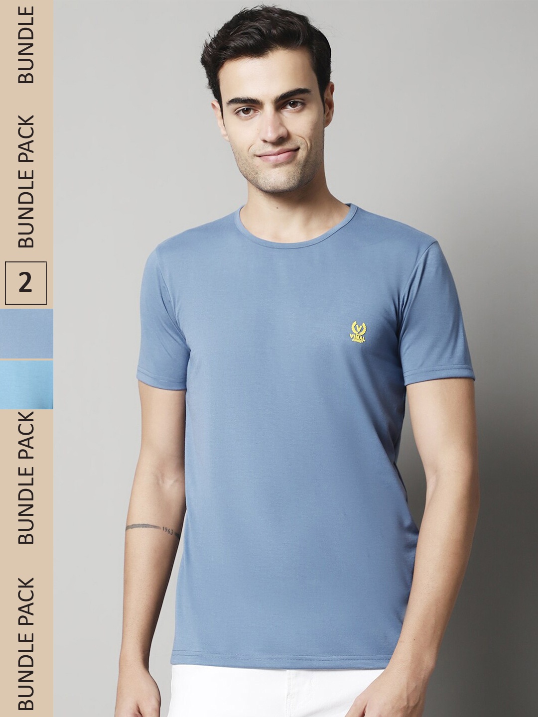 

MACK JONNEY Pack Of 2 Round Neck Cotton T-shirt, Blue