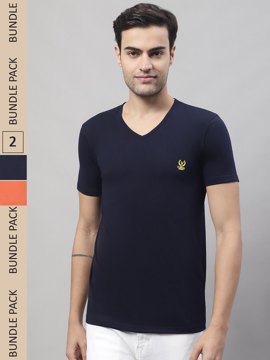 

MACK JONNEY Pack Of 2 V-Neck Cotton T-shirt, Navy blue