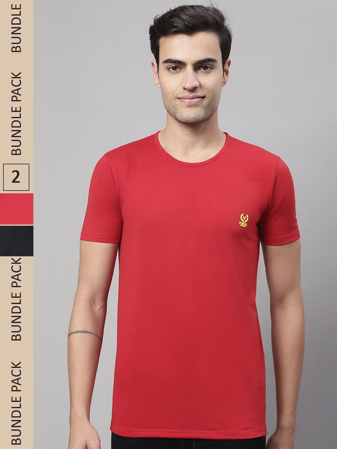 

MACK JONNEY Pack Of 2 Round Neck Cotton T-shirt, Red