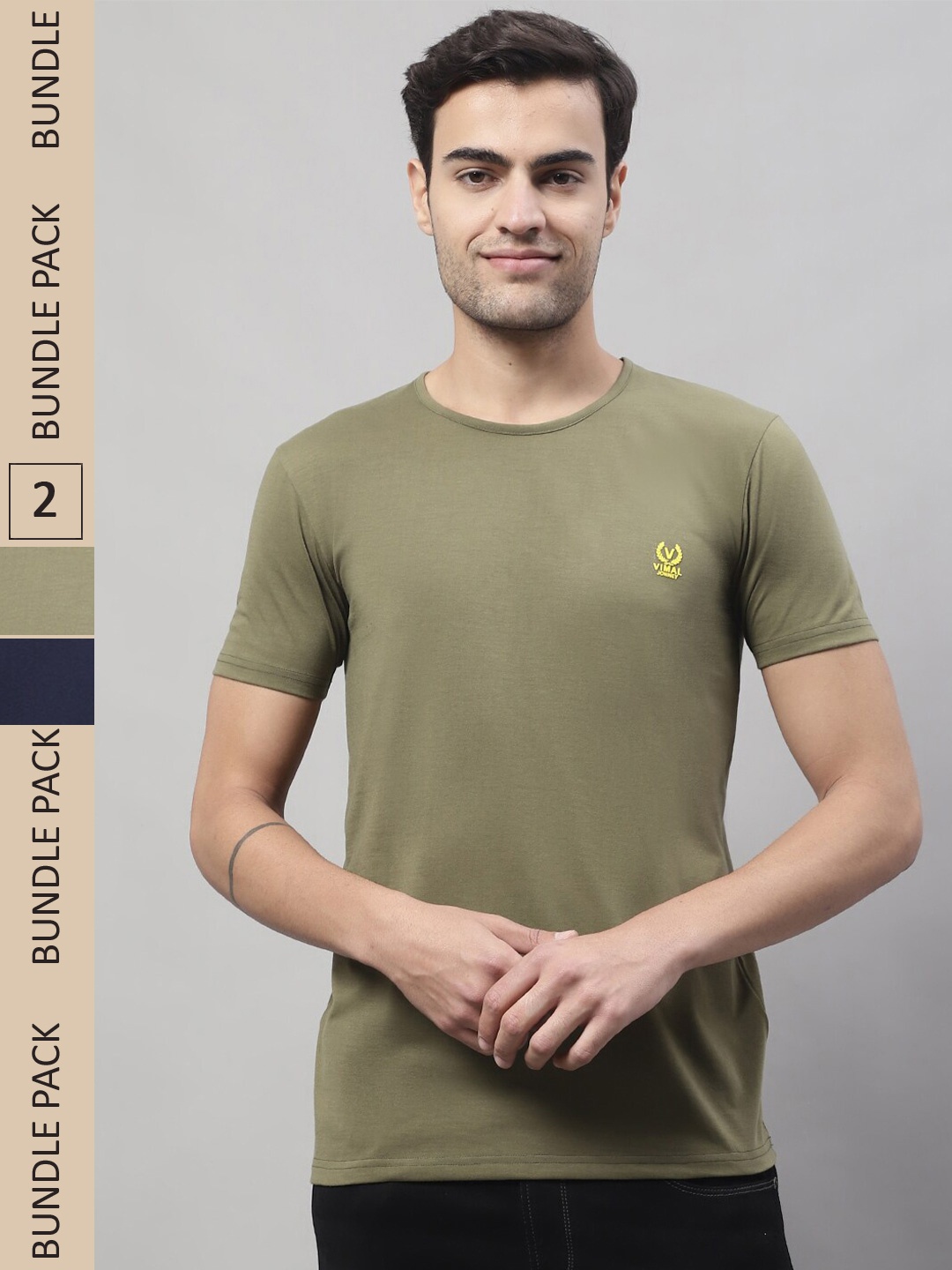 

MACK JONNEY Pack Of 2 Round Neck Cotton T-shirt, Olive
