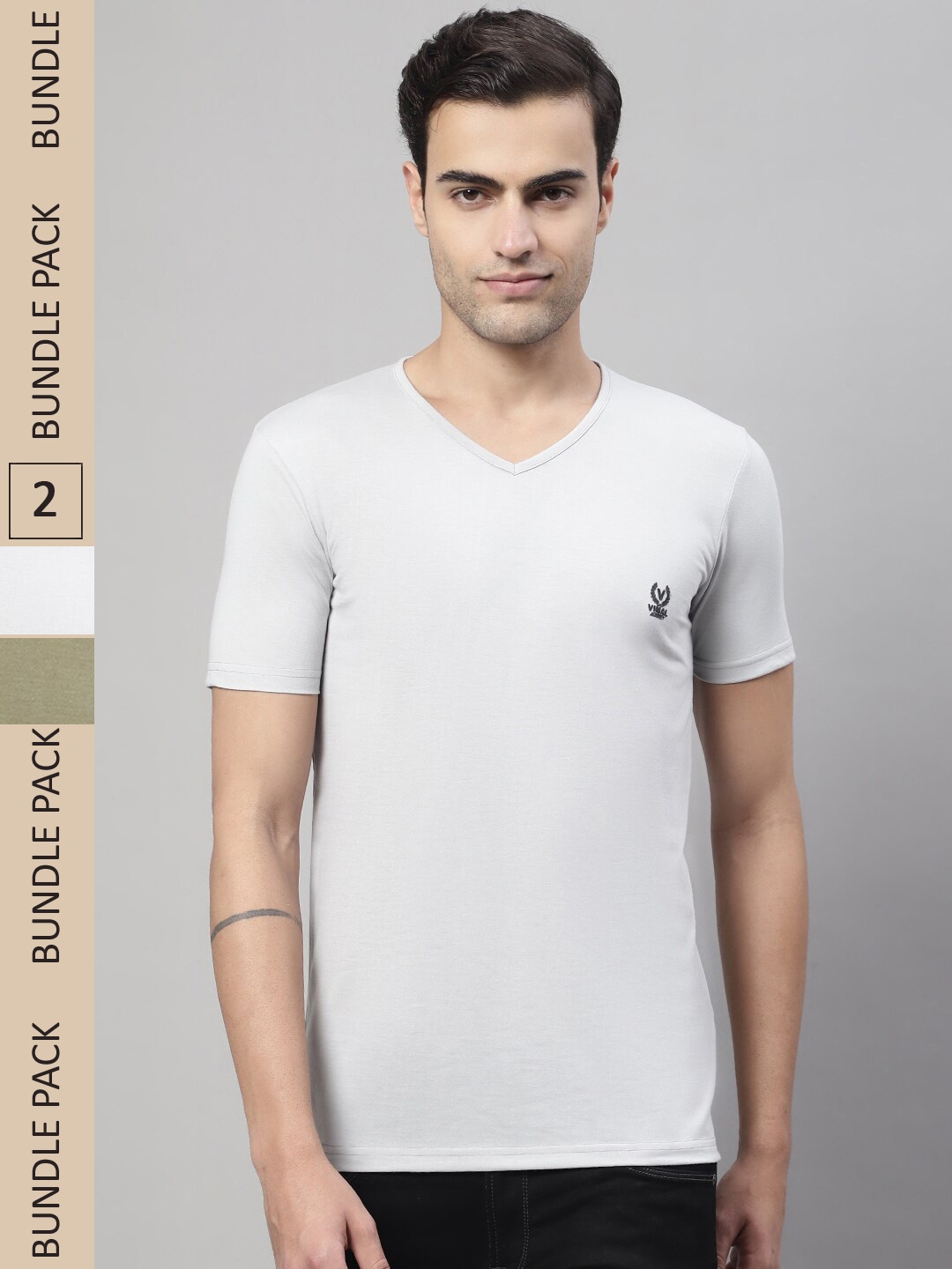 

MACK JONNEY Pack Of 2 V-Neck Cotton T-shirt, Off white