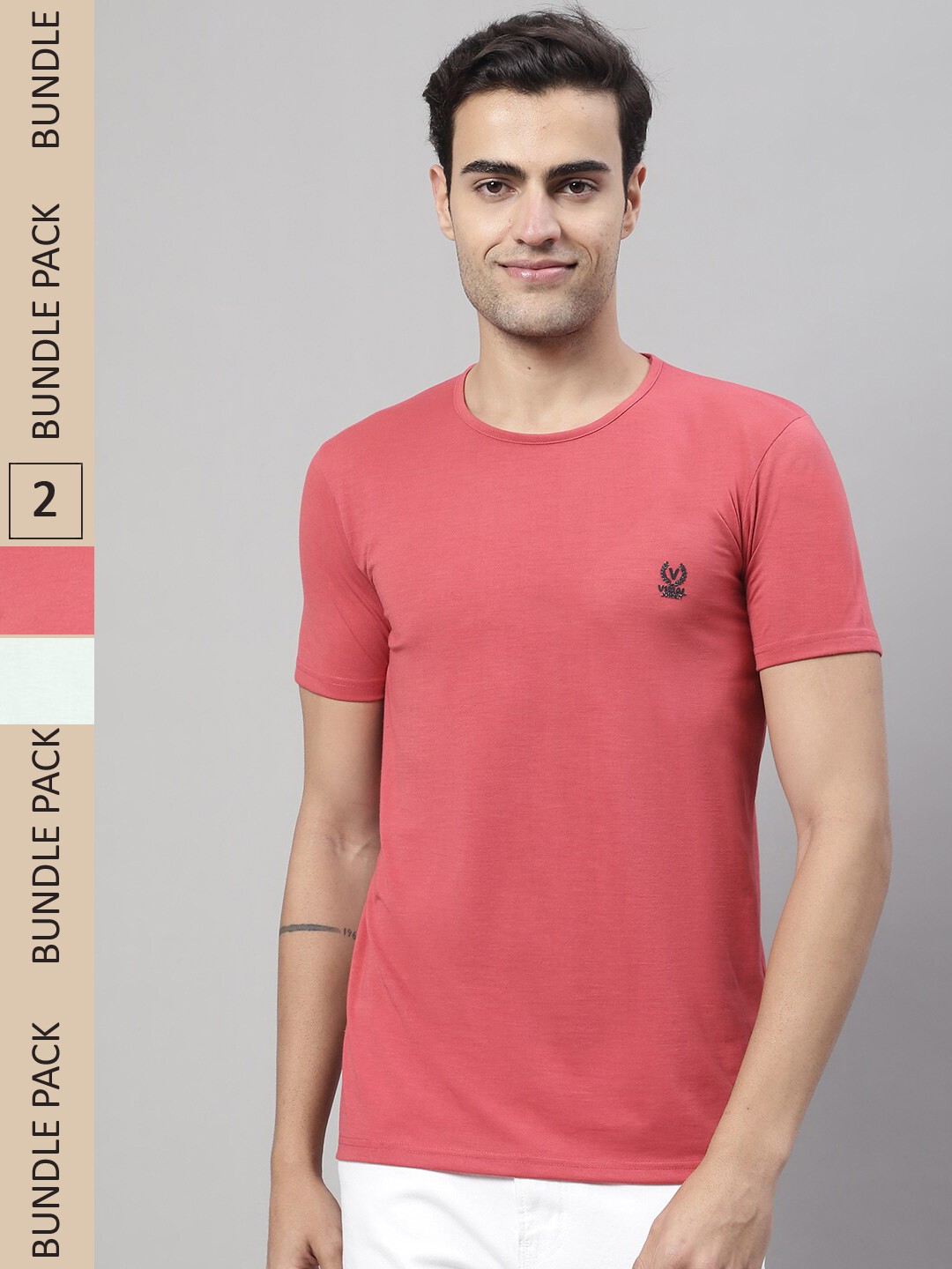 

VIMAL JONNEY Pack Of 2 V-Neck Regular Fit Cotton T-shirt, Pink