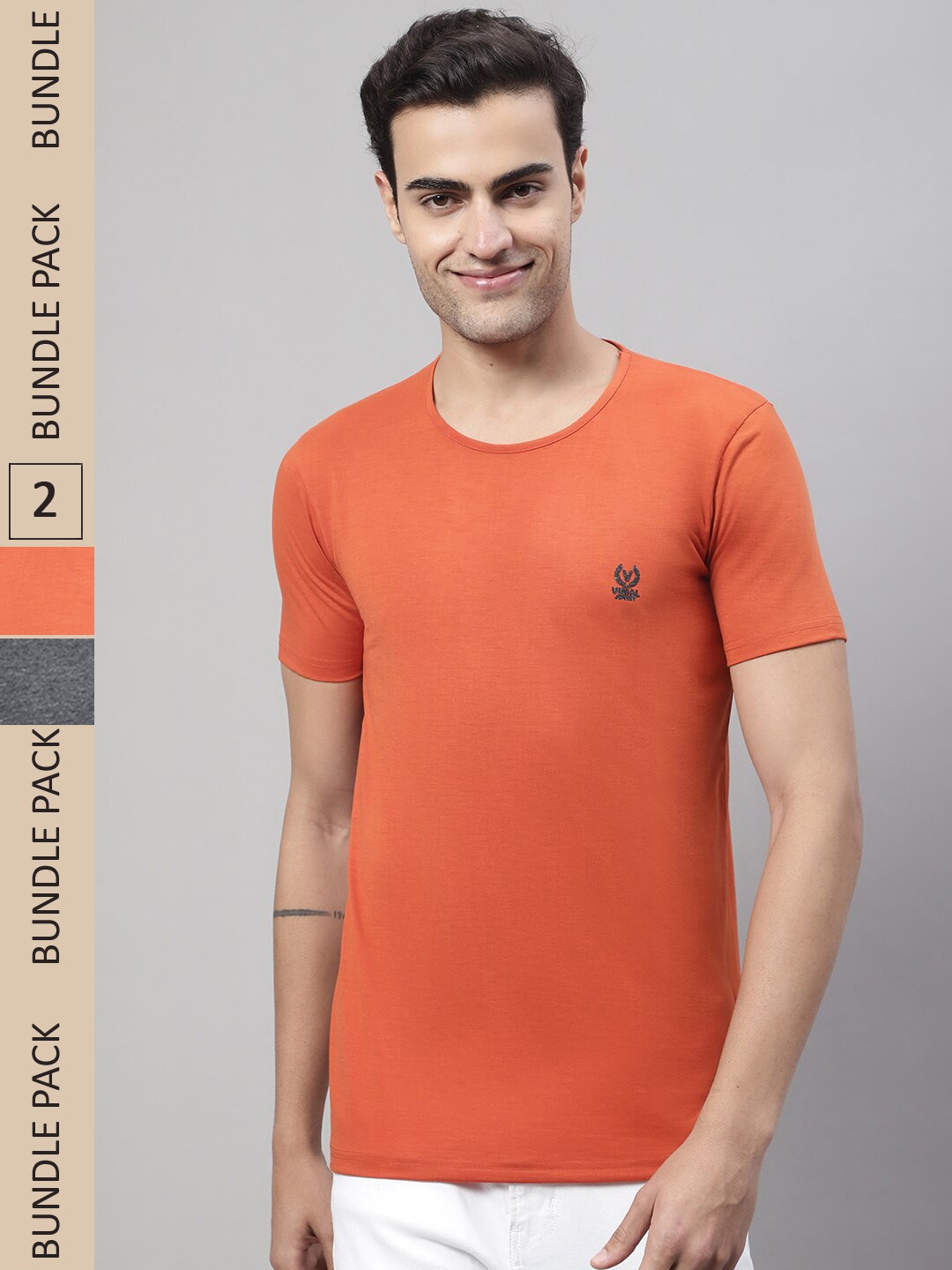 

VIMAL JONNEY Pack Of 2 Cotton T-shirt, Orange