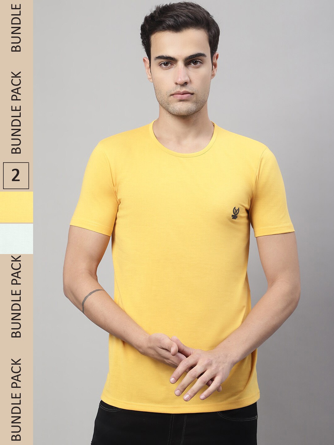 

VIMAL JONNEY Pack of 2 Cotton T-Shirt, Yellow