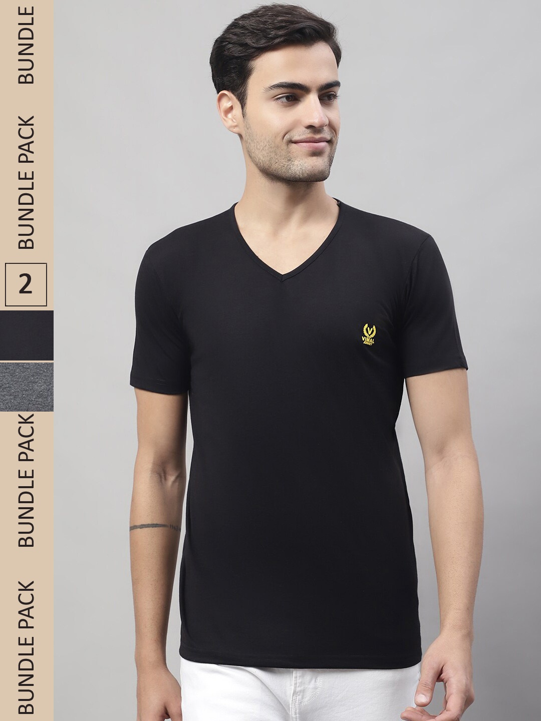 

MACK JONNEY Pack of 2 V-Neck Cotton T-shirt, Black