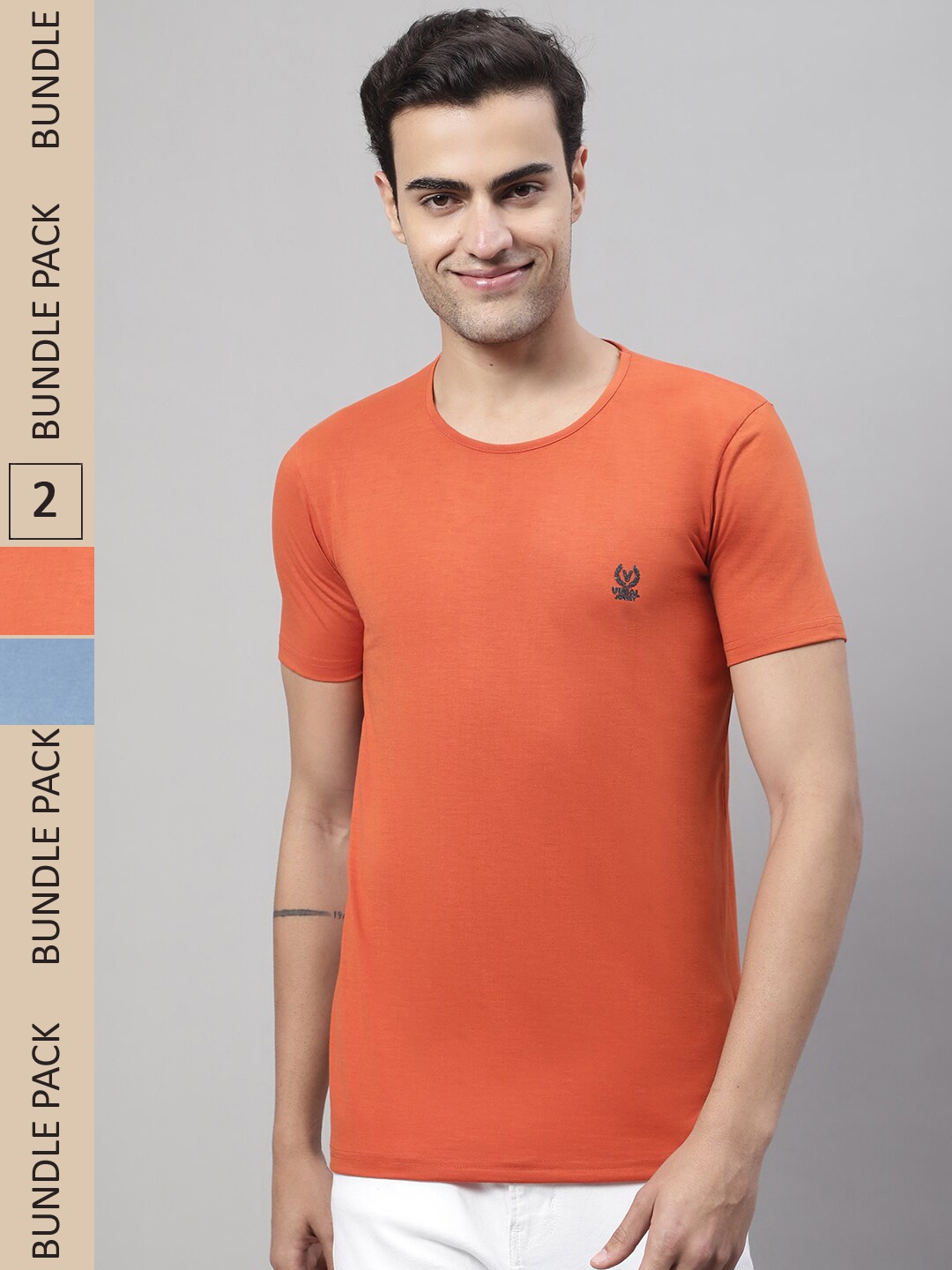 

VIMAL JONNEY Pack of 2 Round Neck Cotton T-shirts, Rust