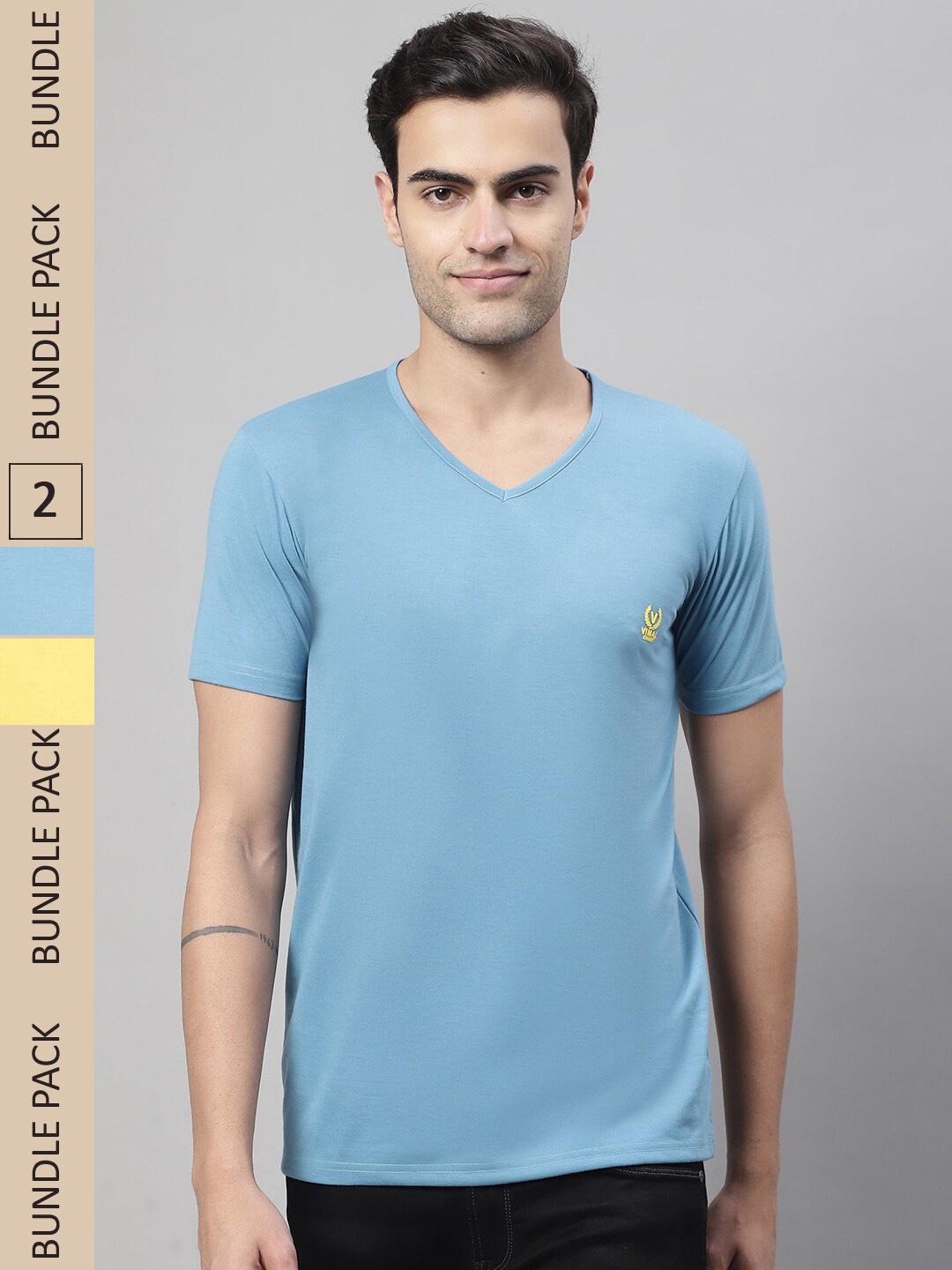 

MACK JONNEY Pack Of 2 V-Neck Cotton T-shirt, Blue