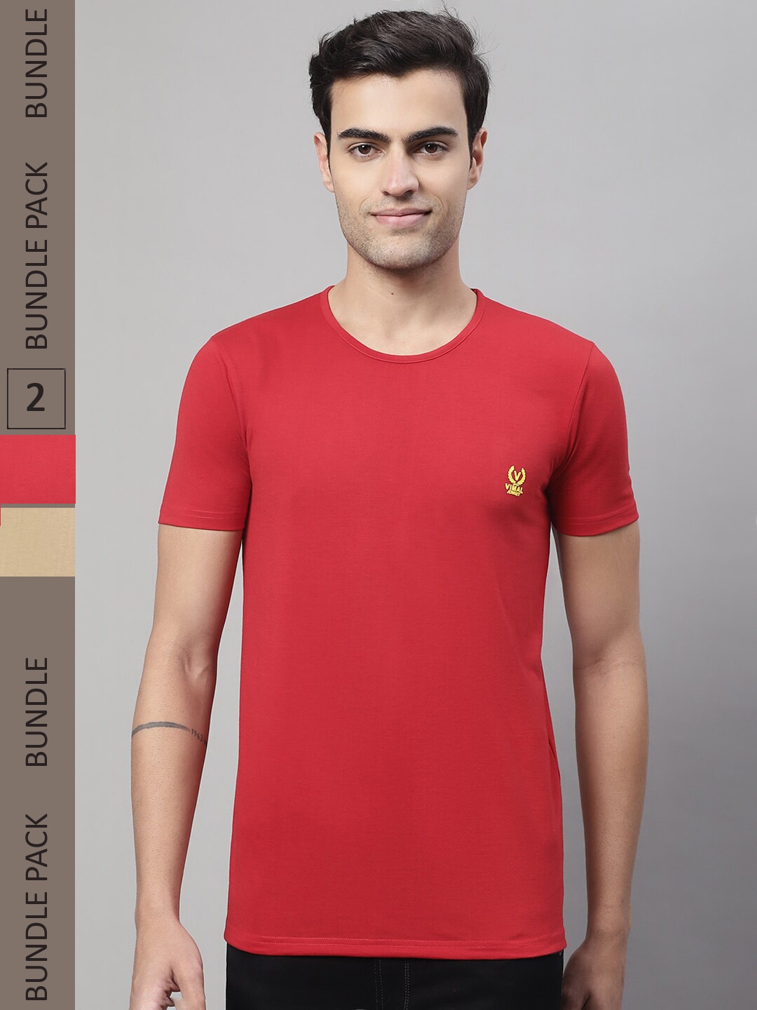 

VIMAL JONNEY Pack of 2 Round Neck Cotton T-shirt, Red