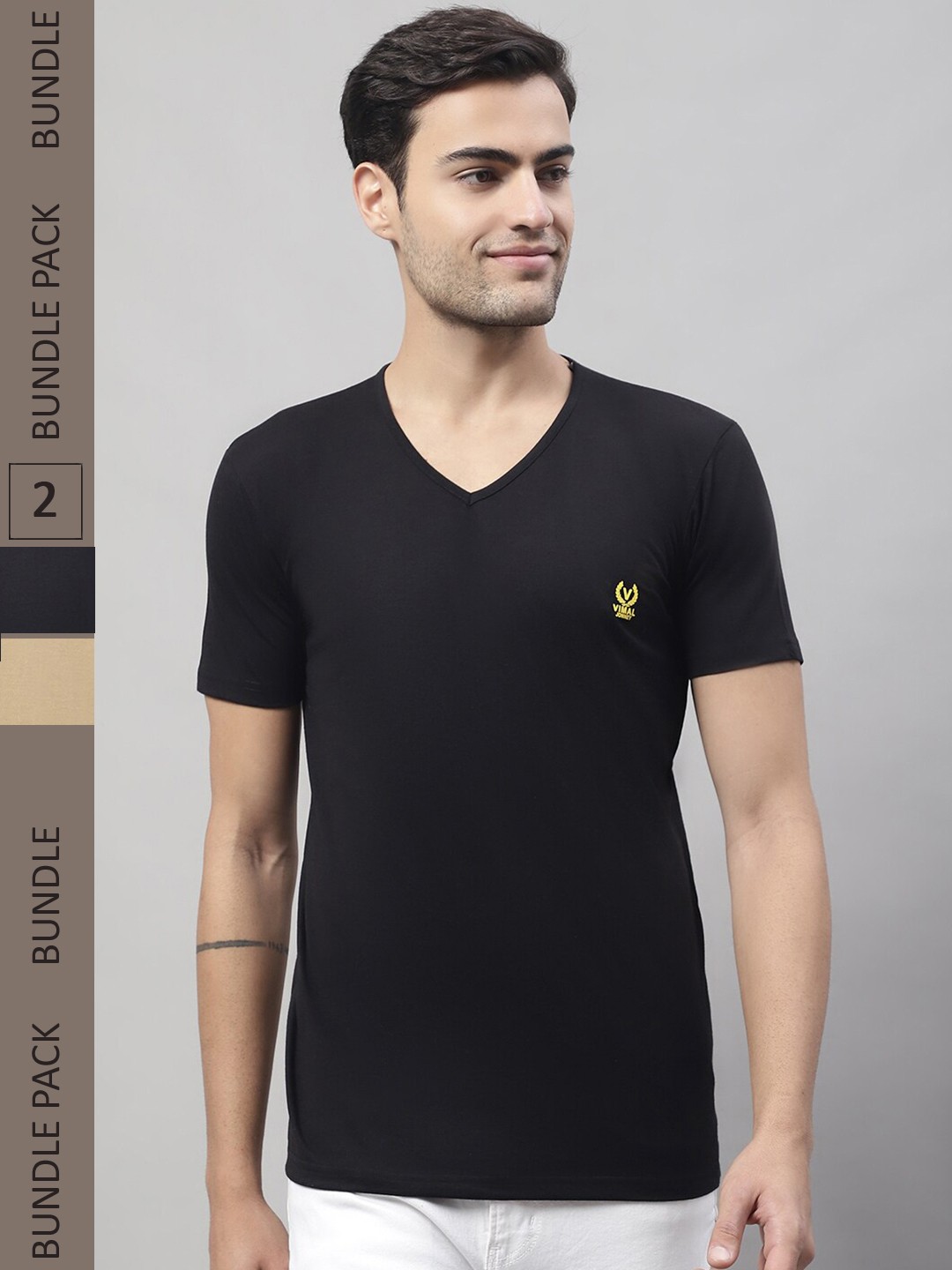 

MACK JONNEY Pack Of 2 V-Neck Cotton T-Shirt, Black