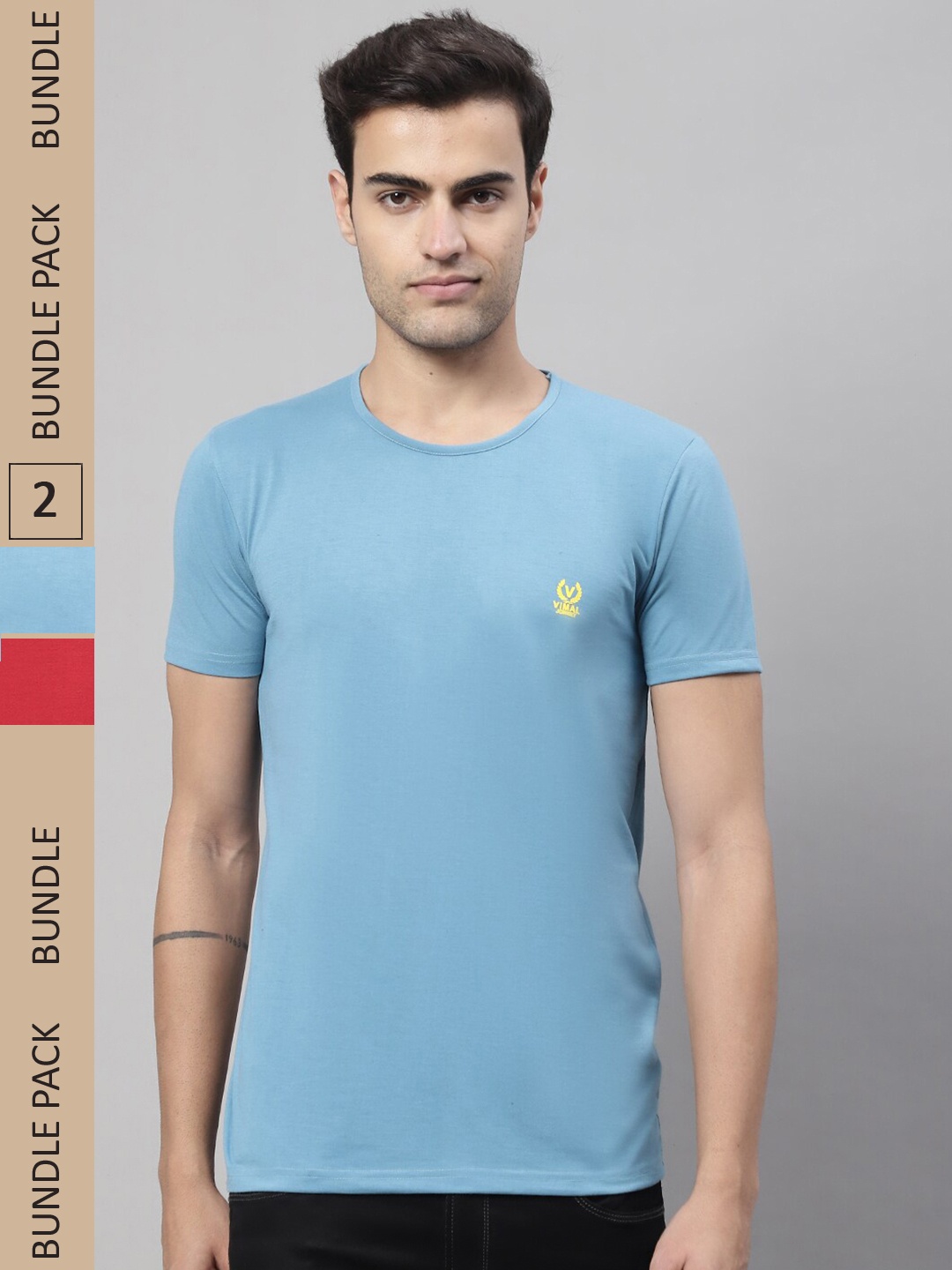 

VIMAL JONNEY Pack of 2 Round Neck Cotton T-shirt, Blue