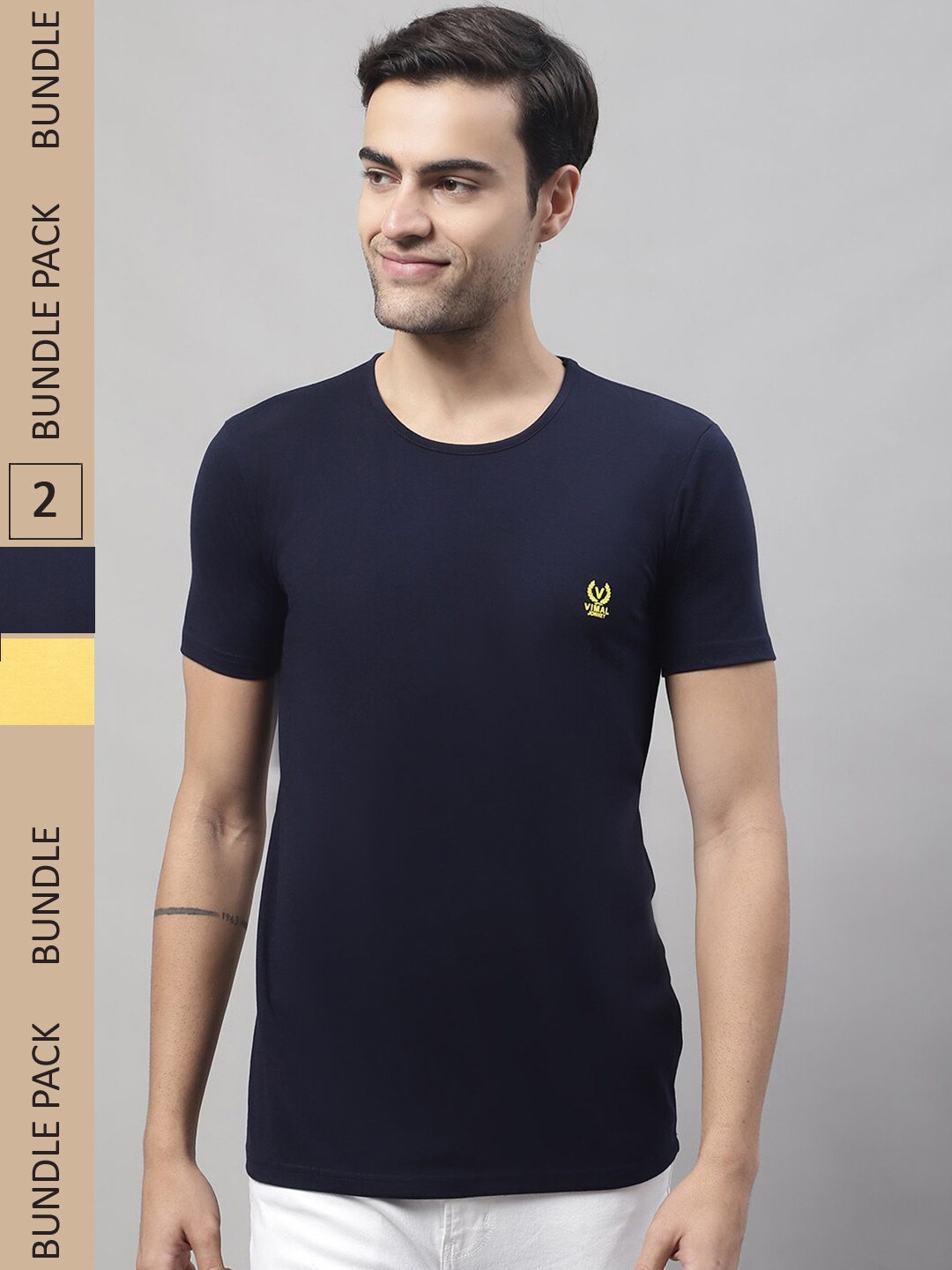 

MACK JONNEY Pack of 2 Round Neck Cotton T-shirt, Navy blue